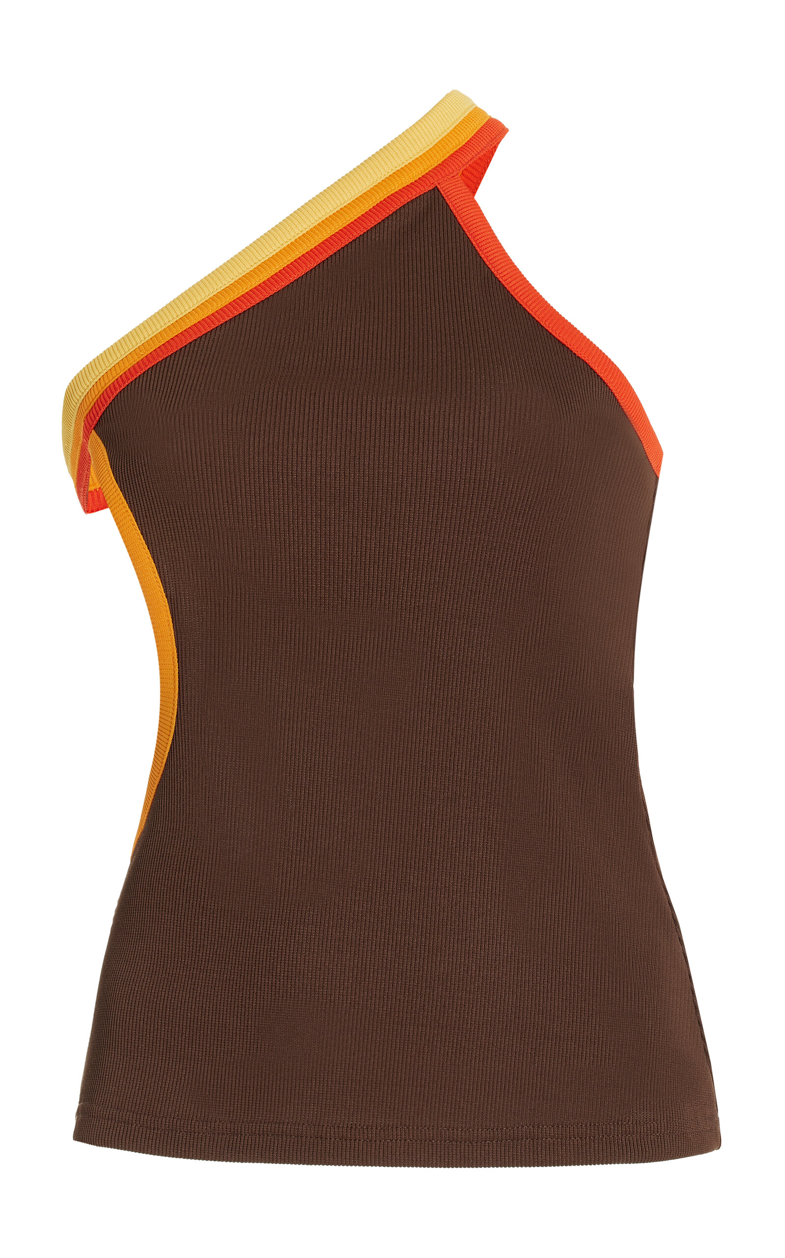 Shop Christopher Esber Exclusive Verner Off-the-shoulder Ribbed-jersey Tank Top In Brown