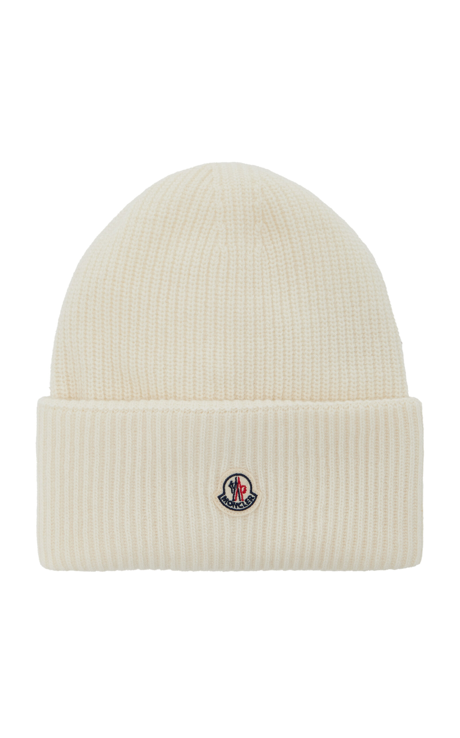 Shop Moncler Ribbed-knit Wool Beanie In White