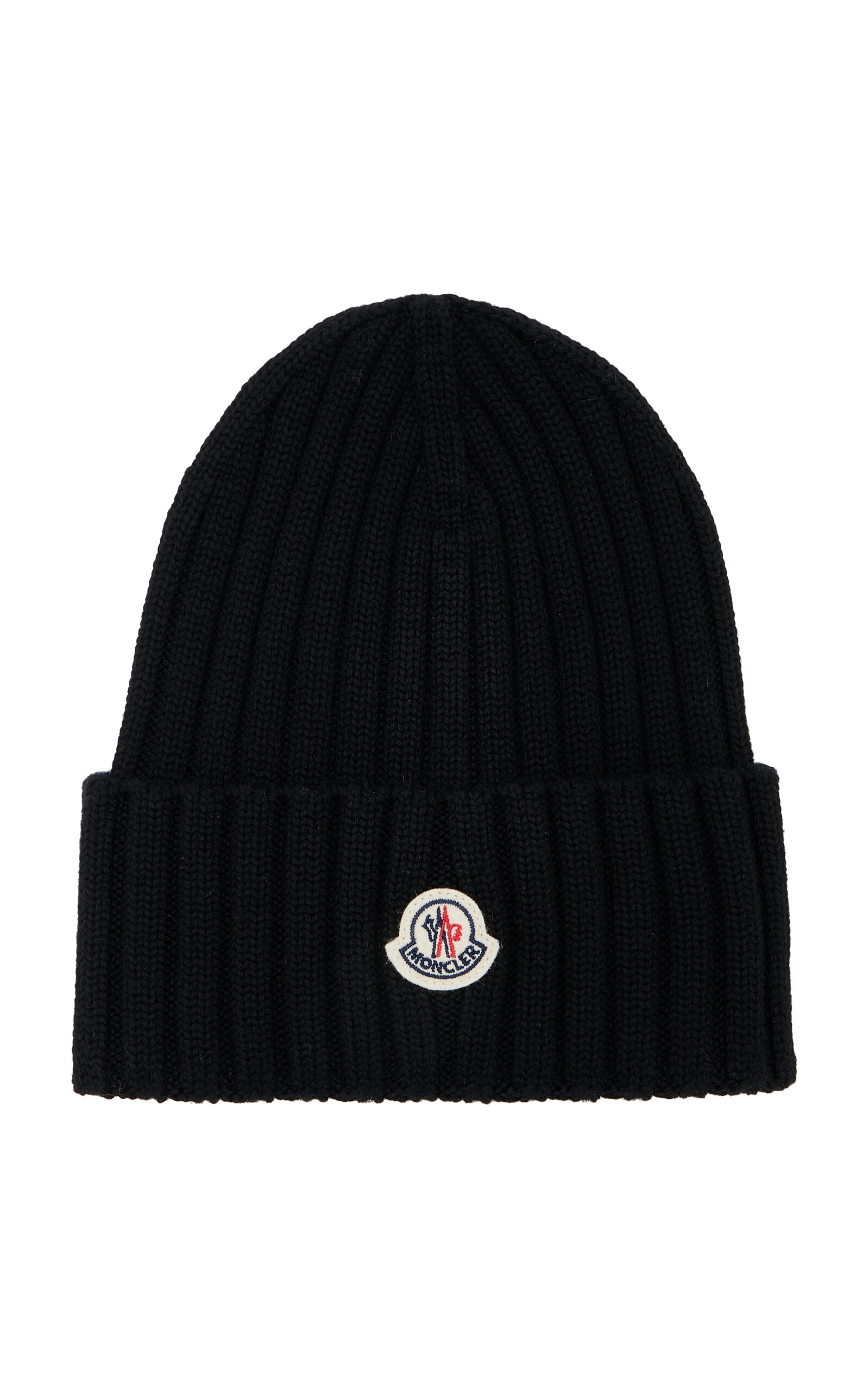 Shop Moncler Ribbed-knit Wool Beanie In Black