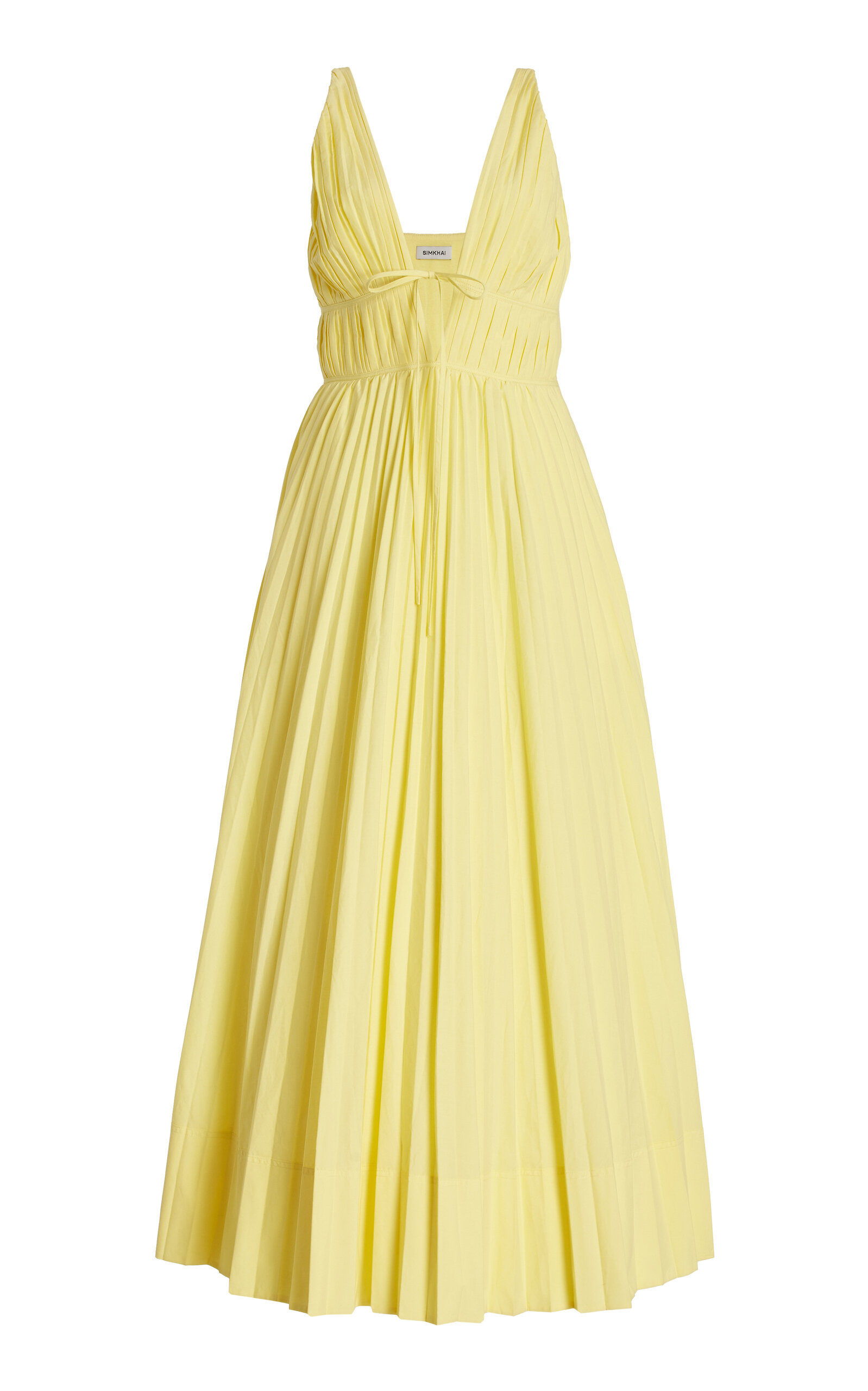 Shop Simkhai Stephanie Pleated Cotton-blend Midi Dress In Yellow