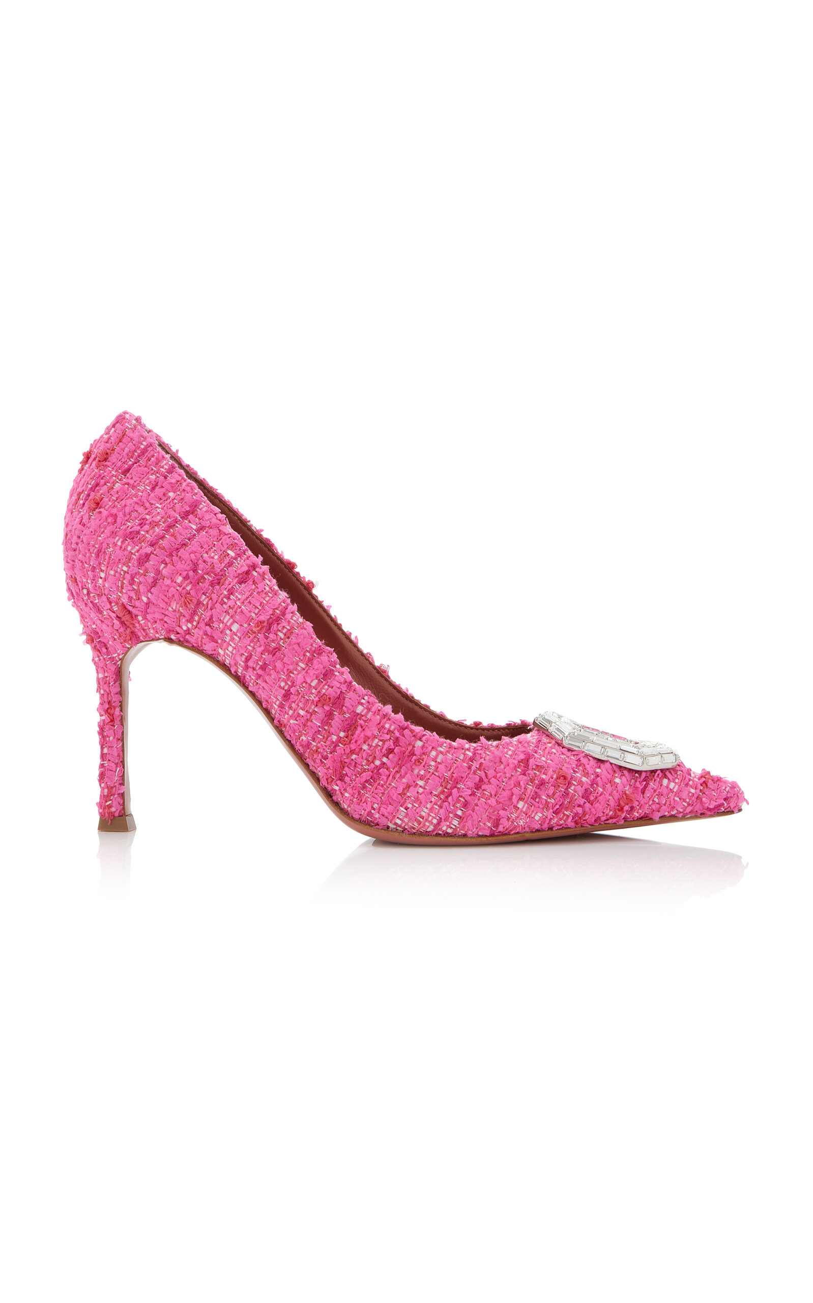 Shop Amina Muaddi Camelia Tweed Pumps In Pink