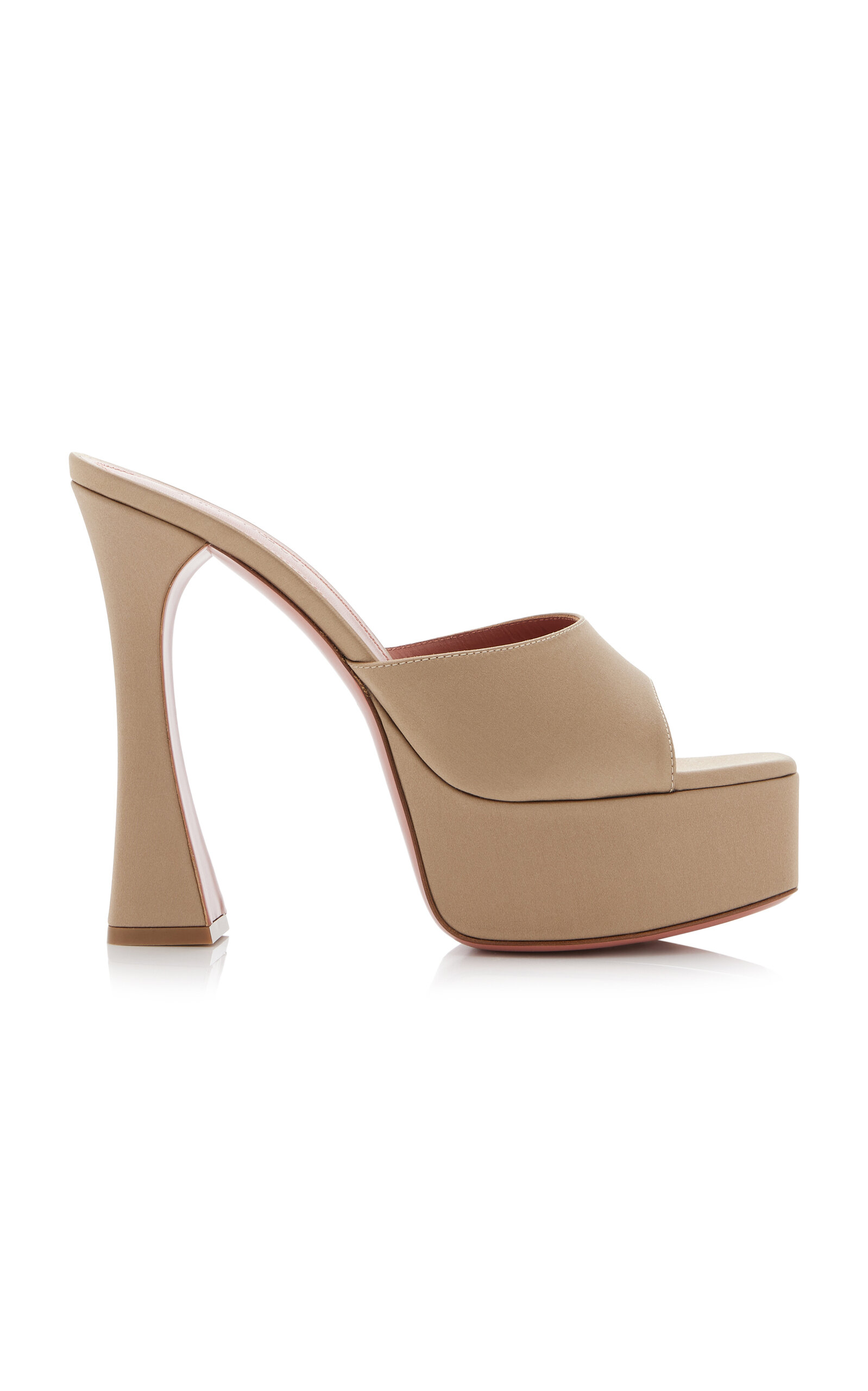 Shop Amina Muaddi Dalida Satin Platform Sandals In Tan