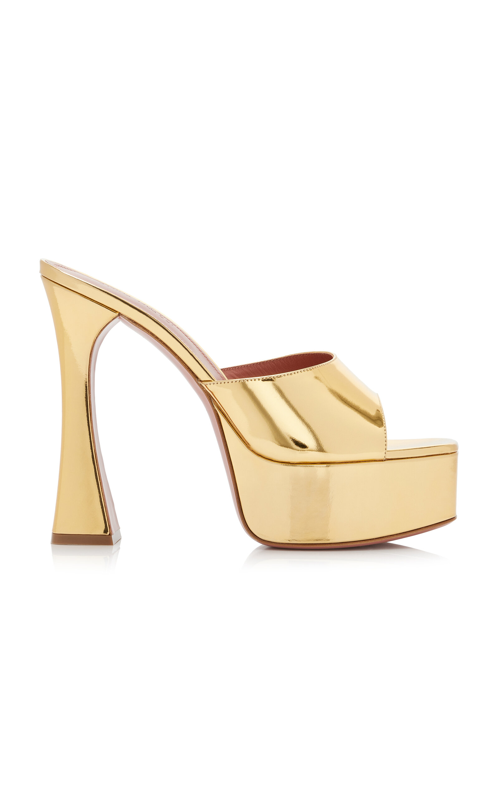 Shop Amina Muaddi Dalida Patent Leather Platform Sandals In Gold