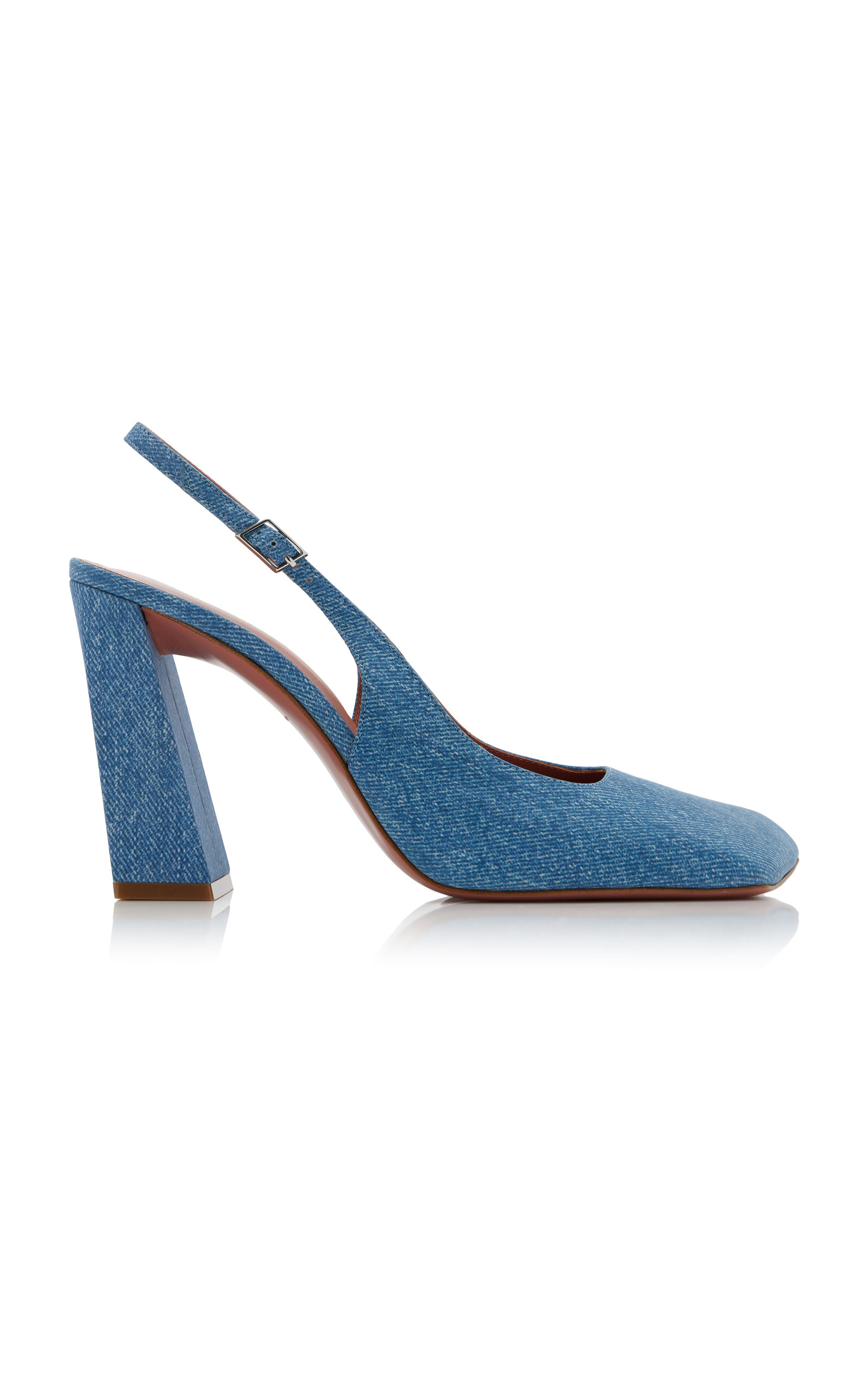 Shop Amina Muaddi Charlotte Slingback Denim Pumps In Blue