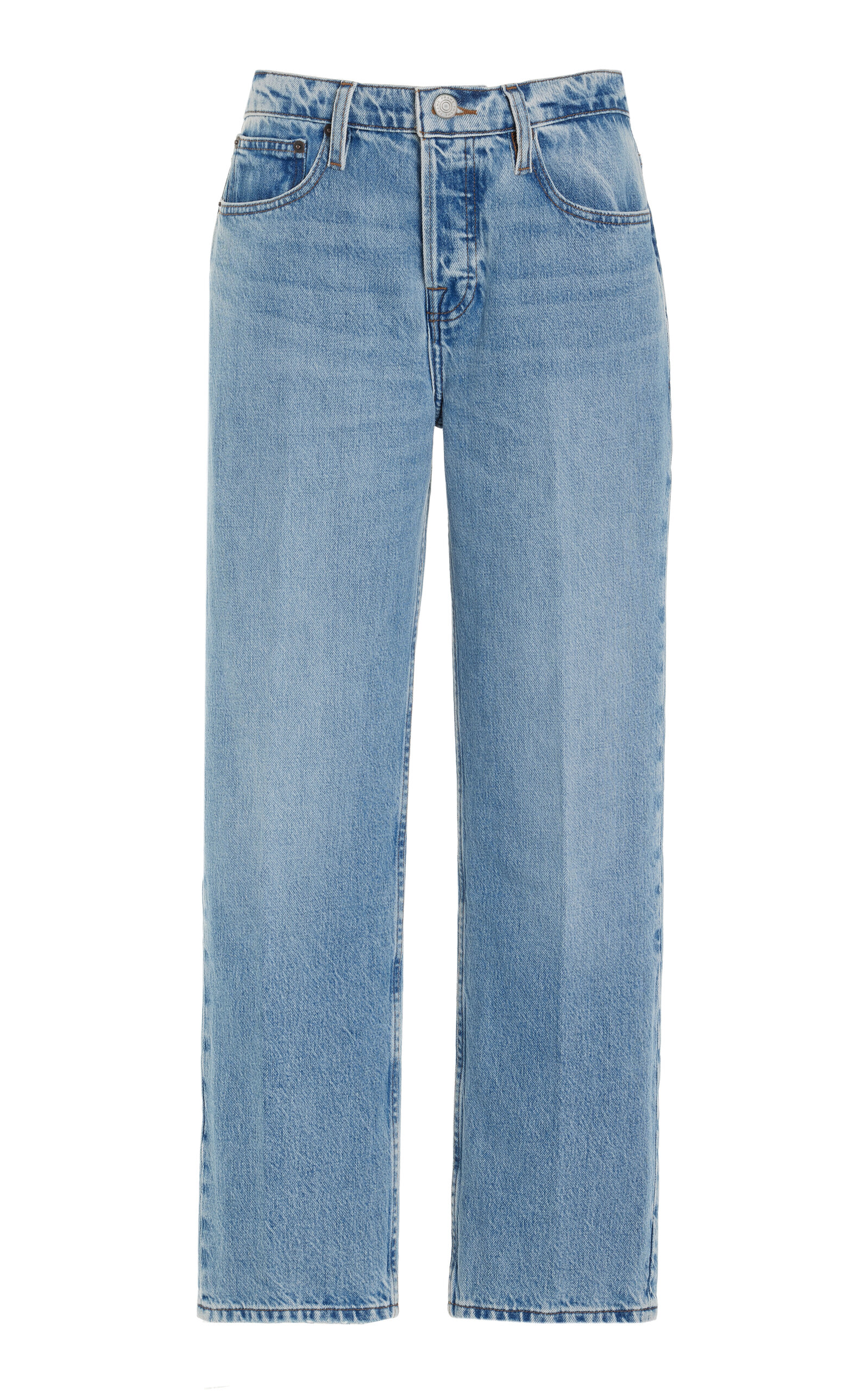 Shop Frame The Slouchy Rigid Low-rise Straight-leg Jeans In Blue