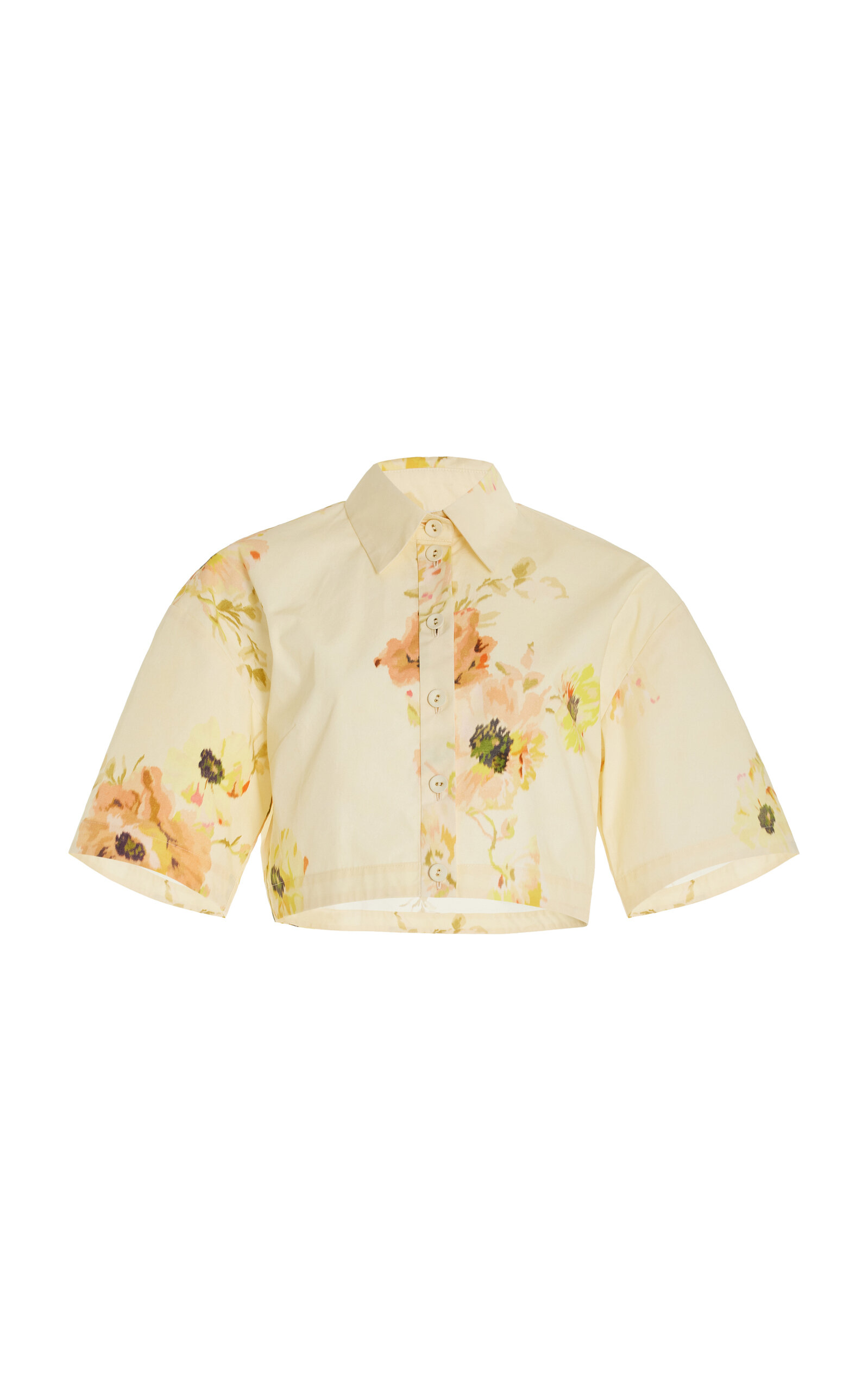 Shop Zimmermann Lightburst Cropped Floral Cotton Shirt In Yellow