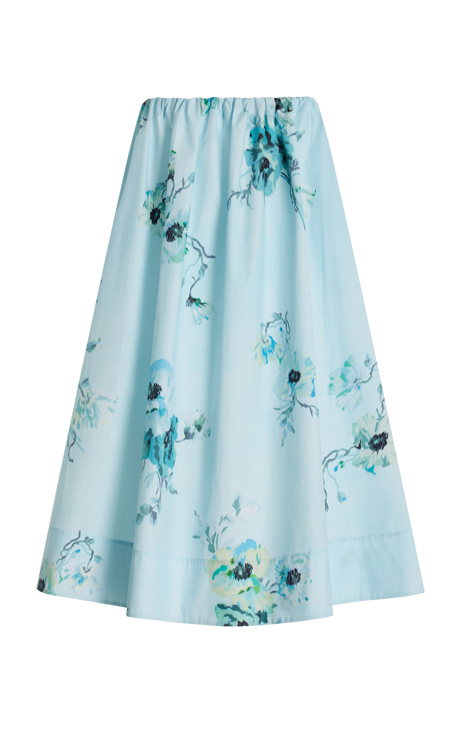 Shop Zimmermann Lightburst Gathered Floral Cotton Midi Skirt In Blue