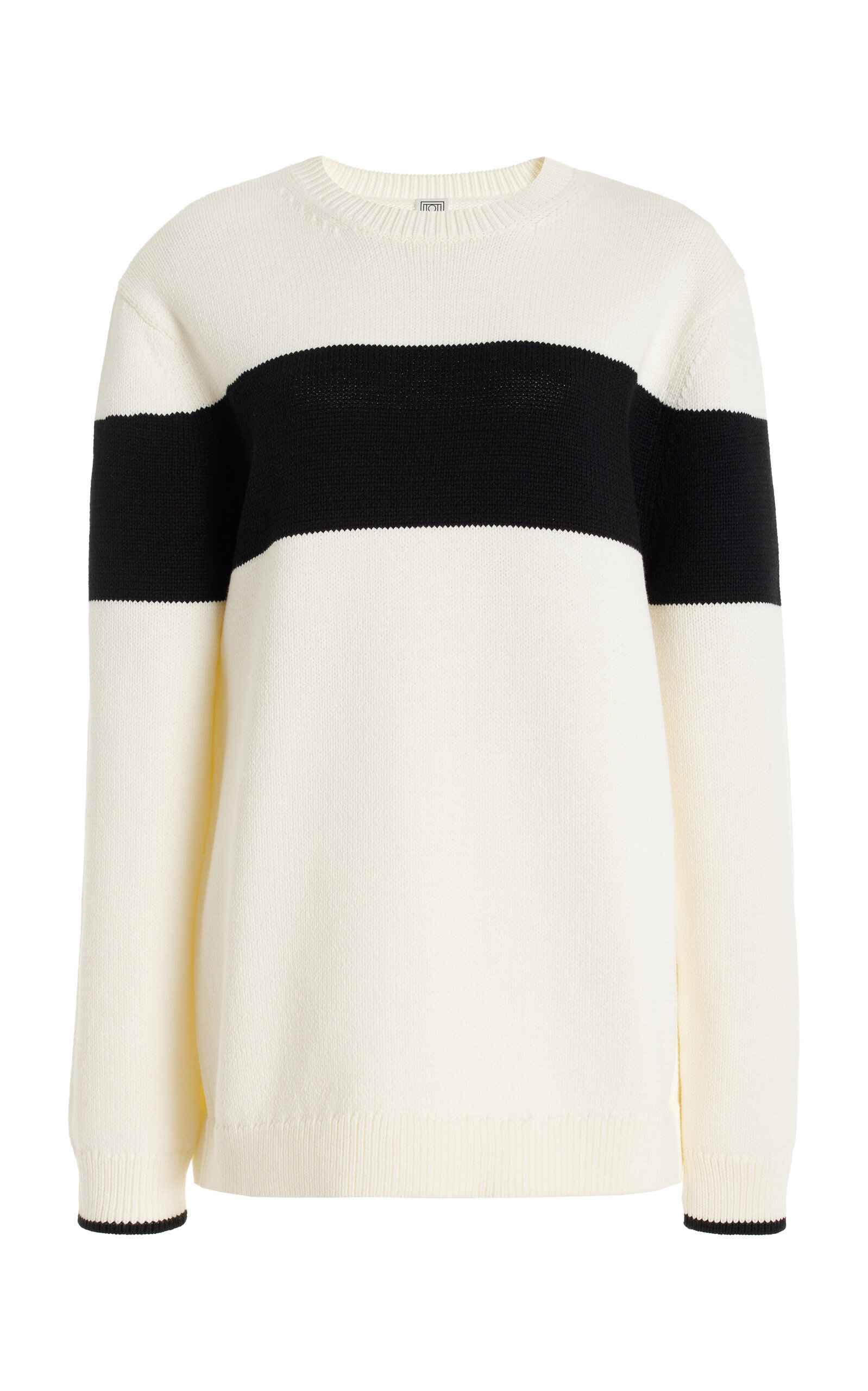 Shop Totême Contrast-striped Knit Sweater In Black,white