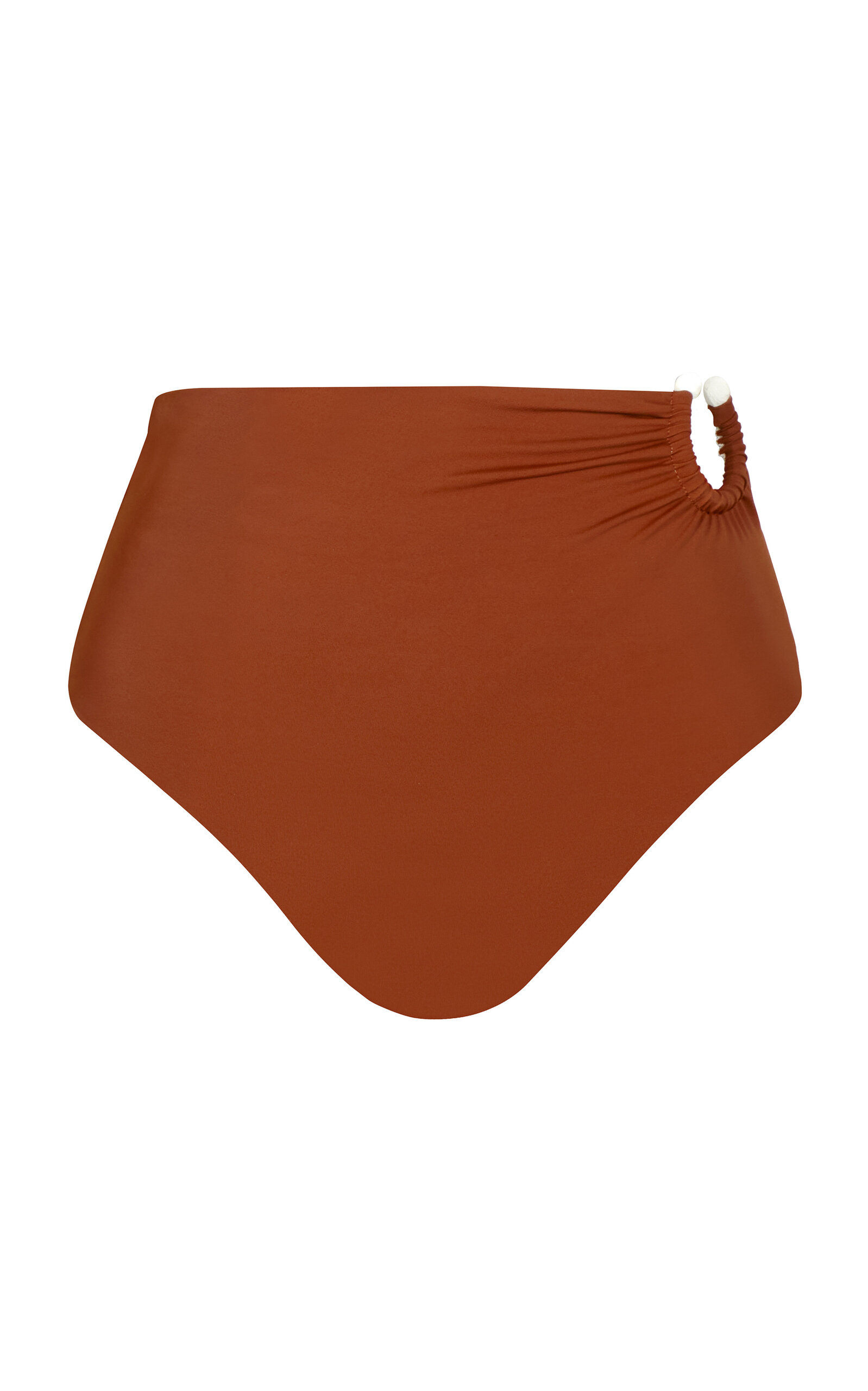 Johanna Ortiz Taita Ring-detailed High-waisted Bikini Bottom In Burgundy