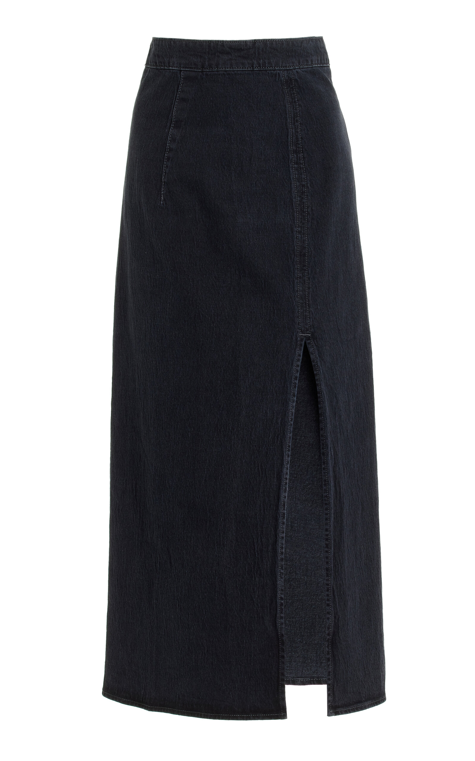 Shop Triarchy Ms. Madison High-rise Denim Maxi Skirt In Black