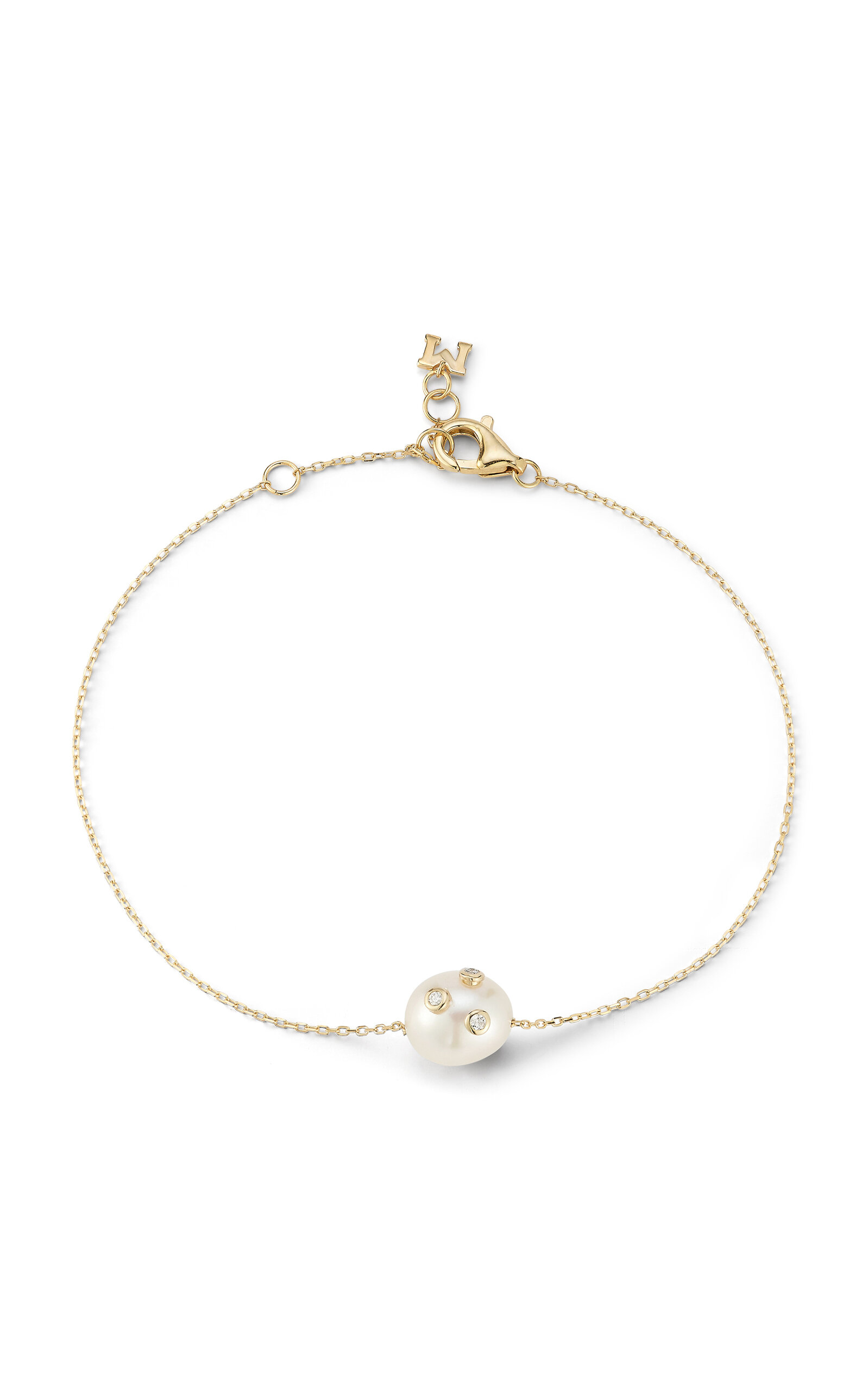 14K Yellow Gold Diamond; Pearl Bracelet