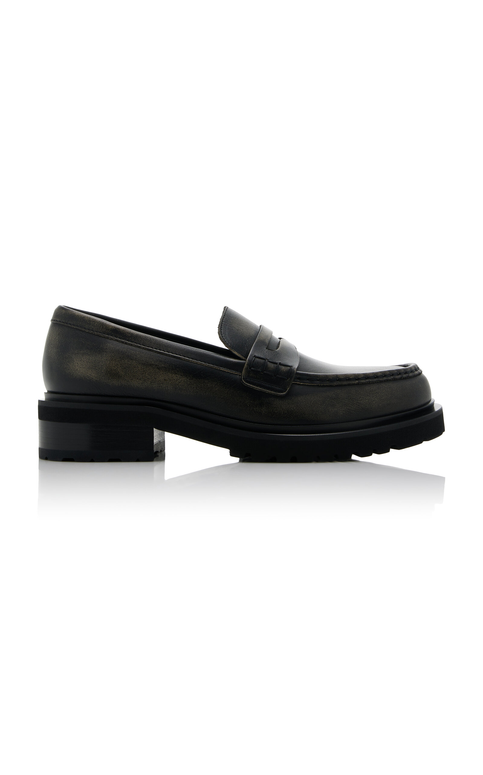 Shop Golden Goose Distressed Leather Loafers In Black