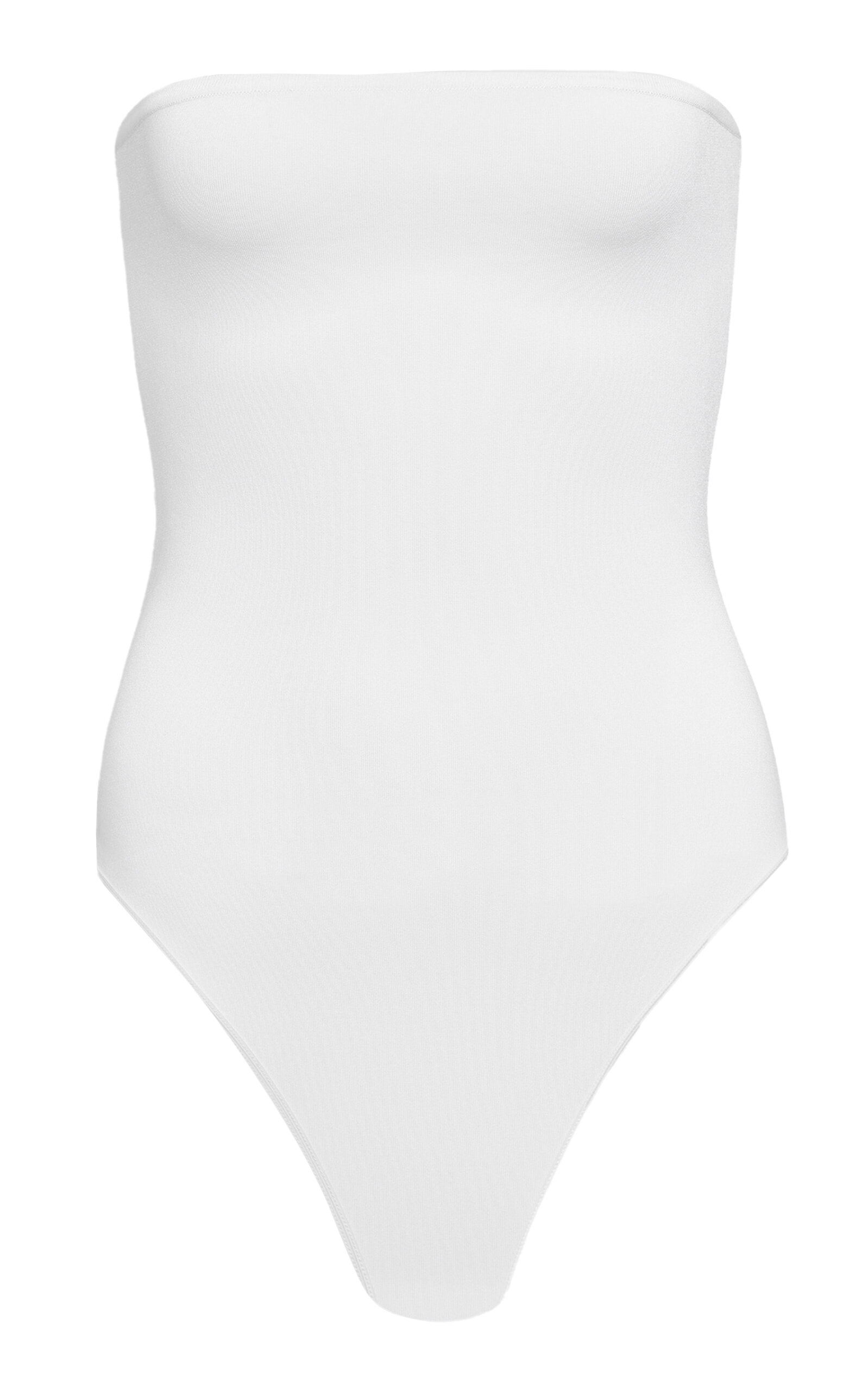 Shop Alaïa Strapless Jersey Bodysuit In White