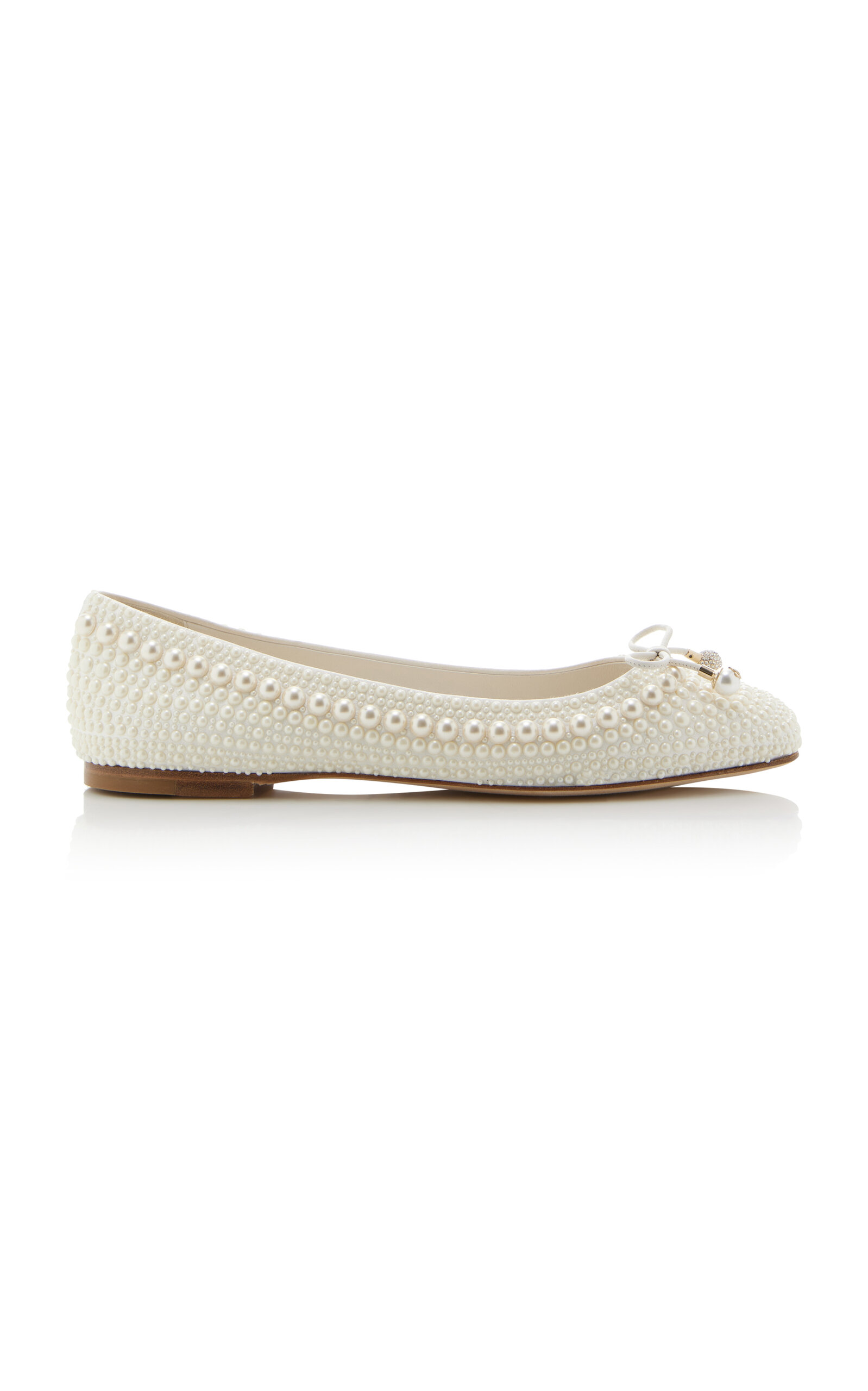 Shop Jimmy Choo Elme Embellished Satin Ballet Flats In White