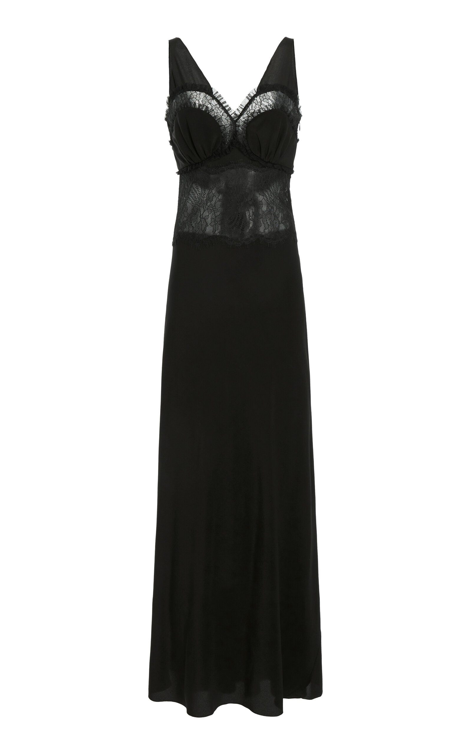 Victoria Beckham Lace-detailed Silk Maxi Dress In Black