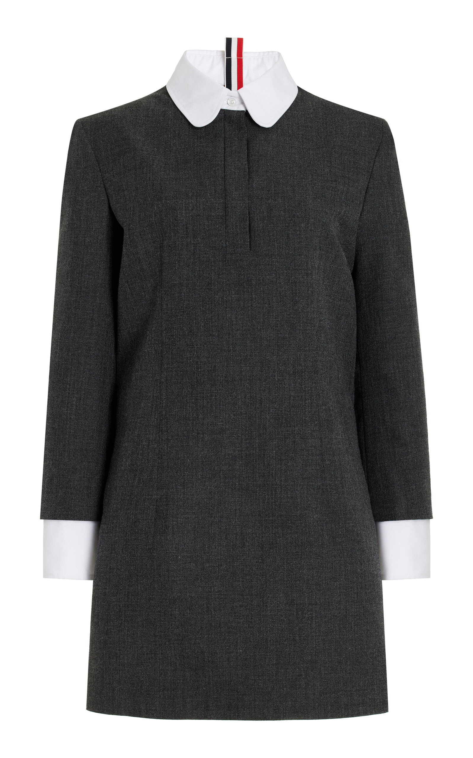 Shop Thom Browne Tailored Wool Suiting Mini Shirt Dress In Grey