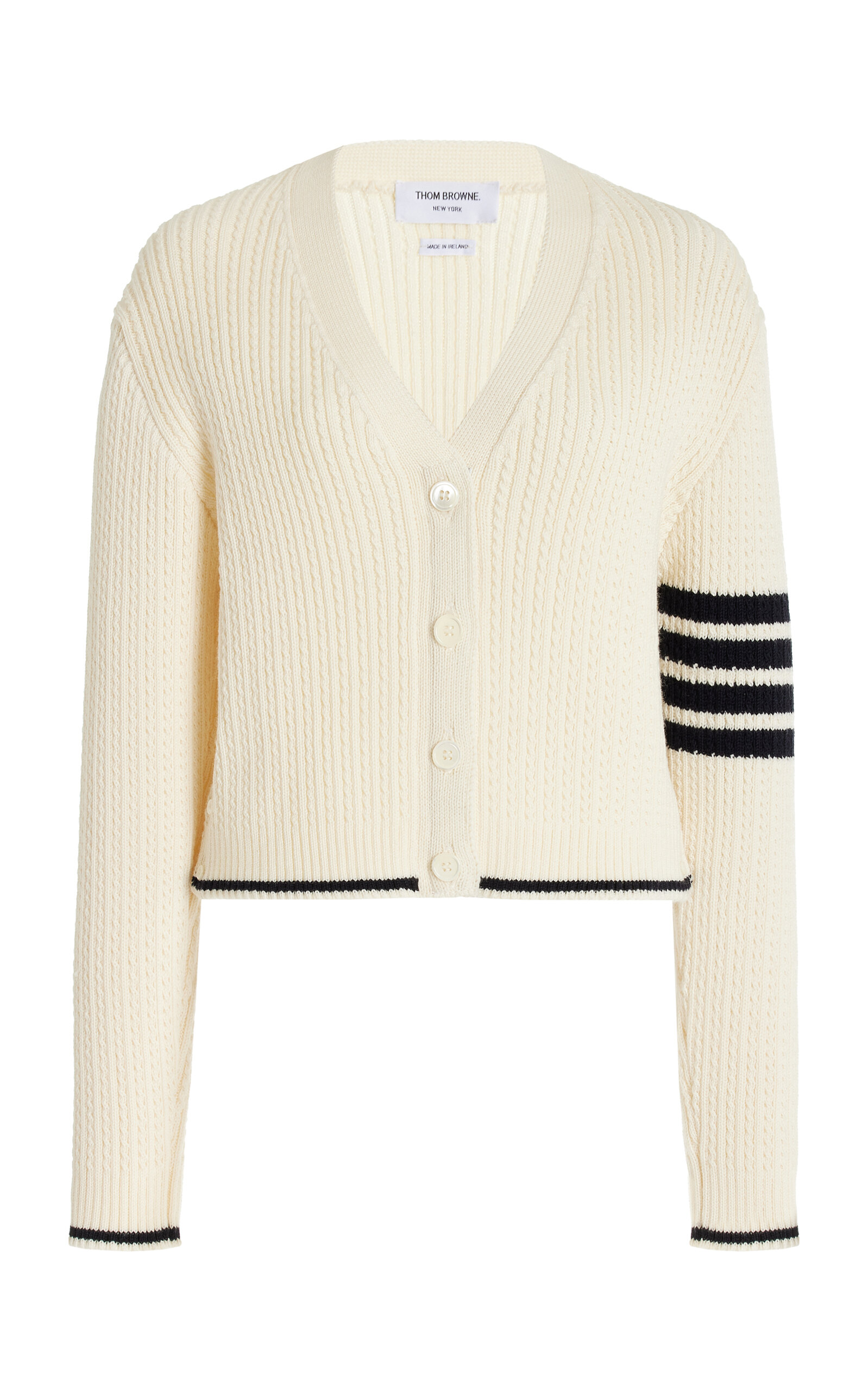 Shop Thom Browne Striped Wool Cardigan In White