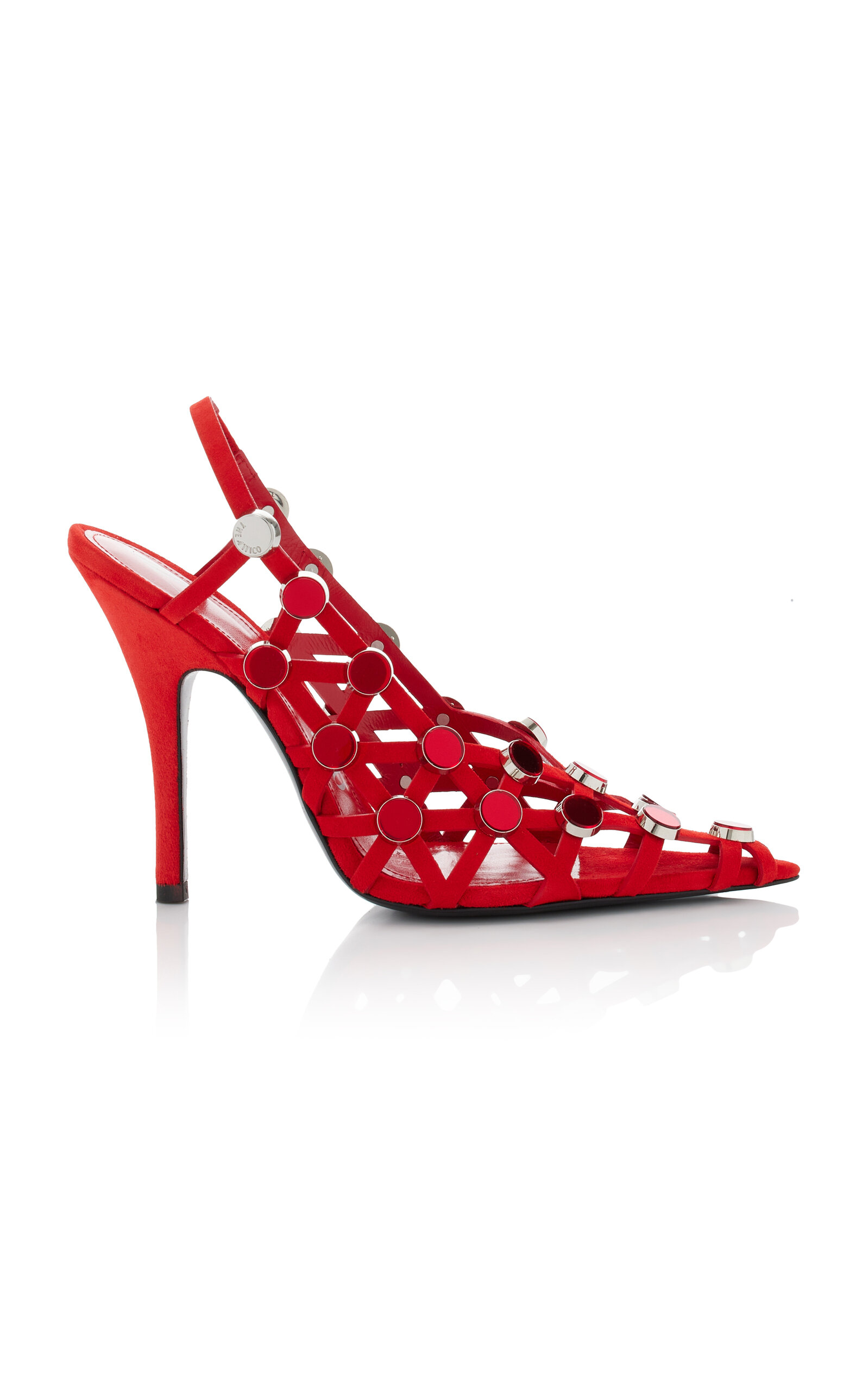 Shop Attico Grid Embellished Suede Slingback Pumps In Red