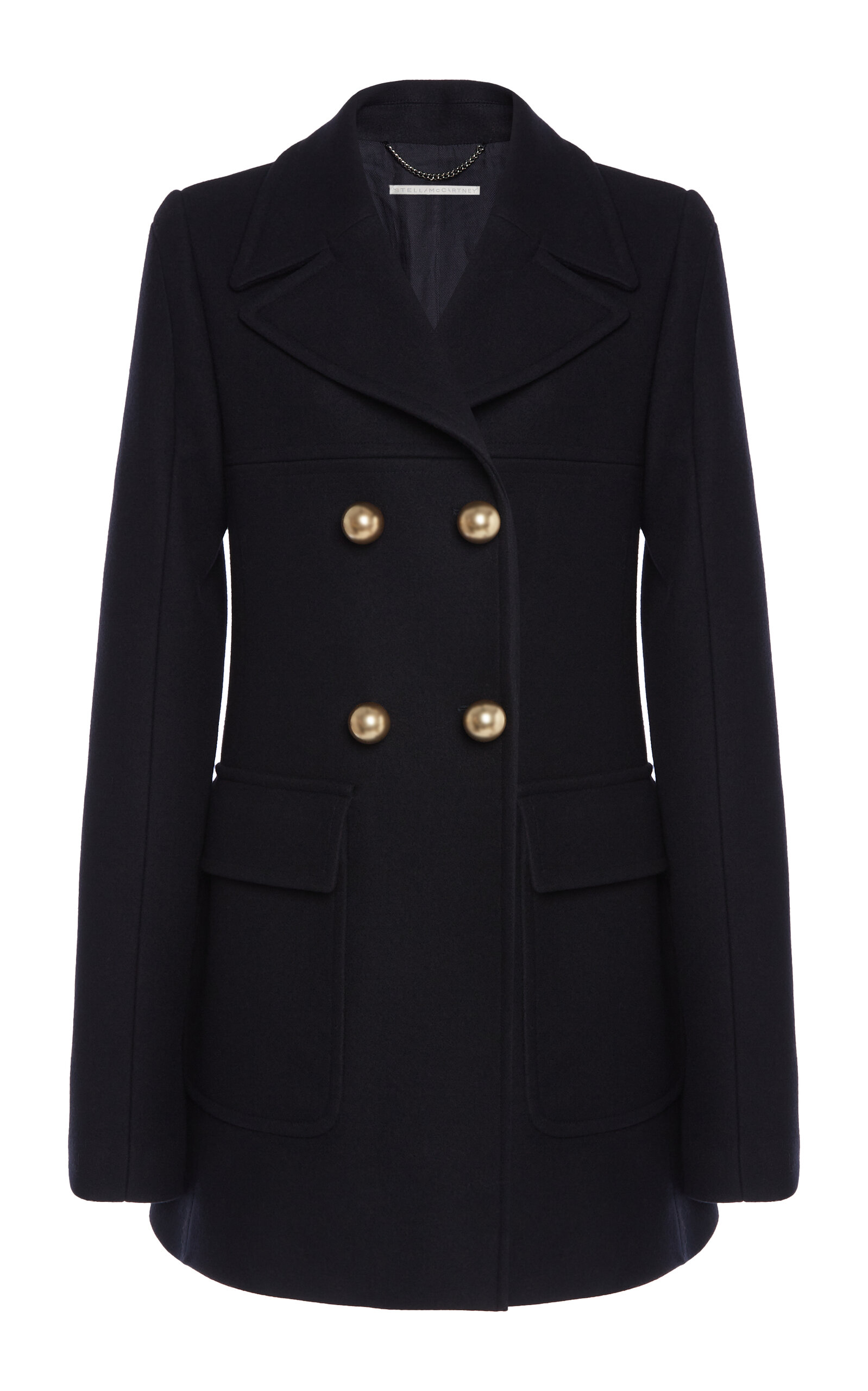 Stella Mccartney Short Wool Double-breasted Coat In Black