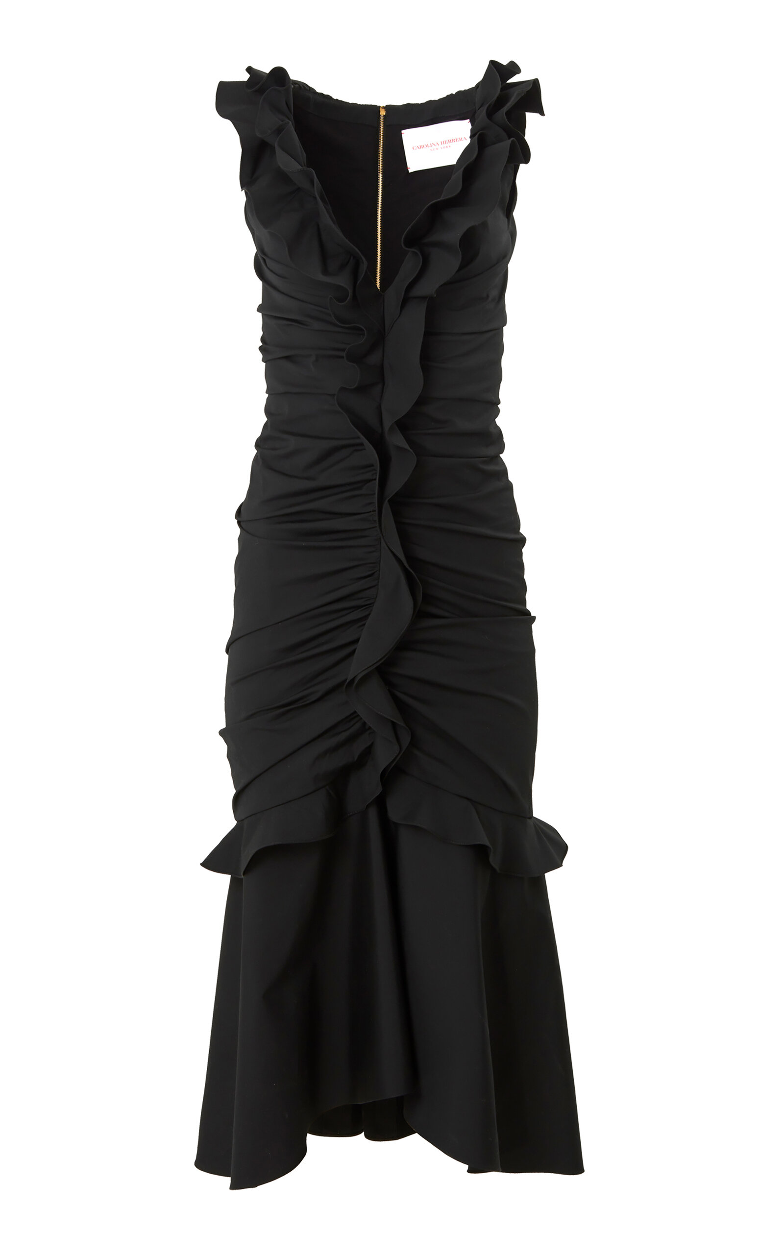 Shop Carolina Herrera Ruffled Cotton-blend Midi Dress In Black