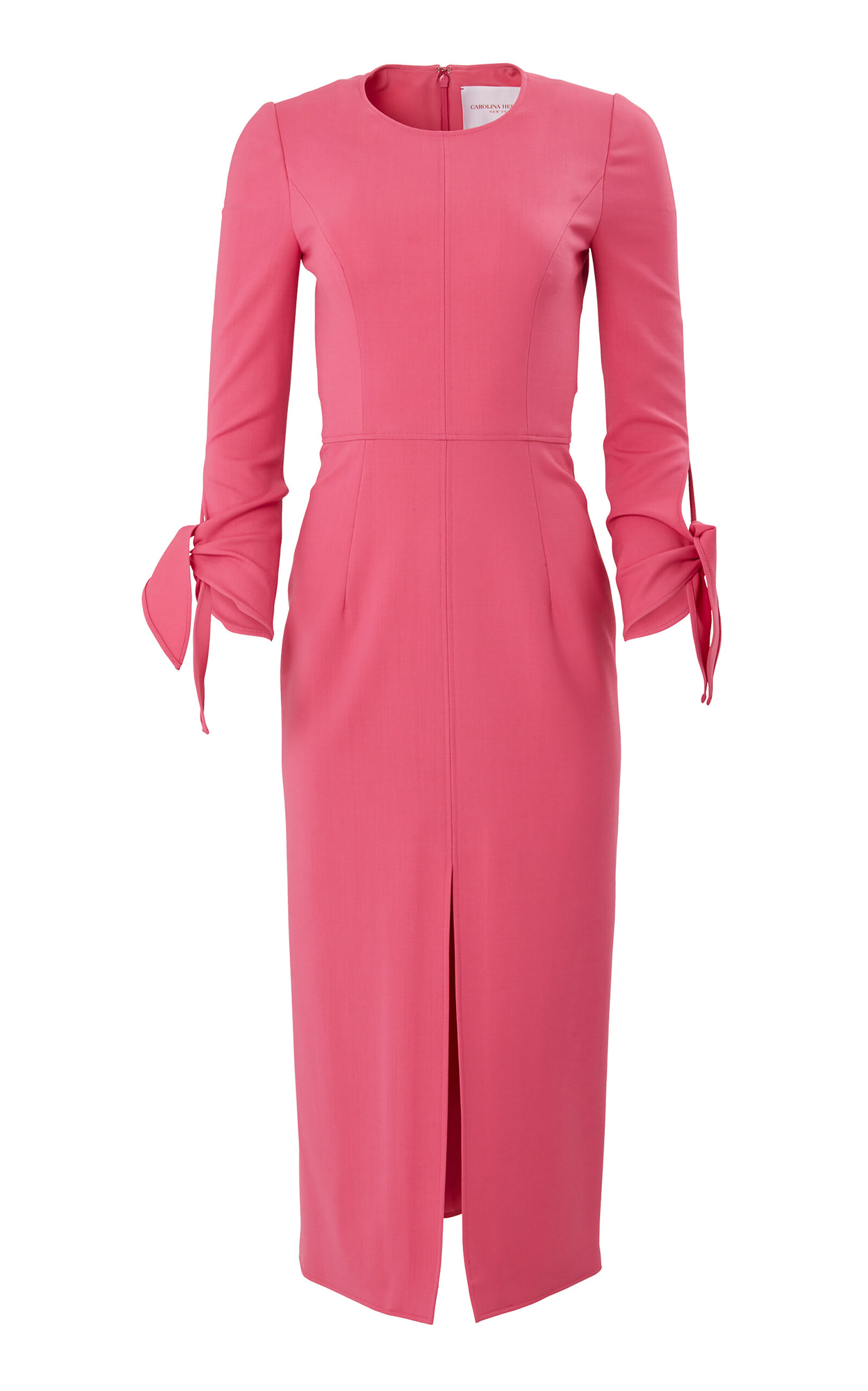 Shop Carolina Herrera Tie-detailed Wool-blend Midi Dress In Pink