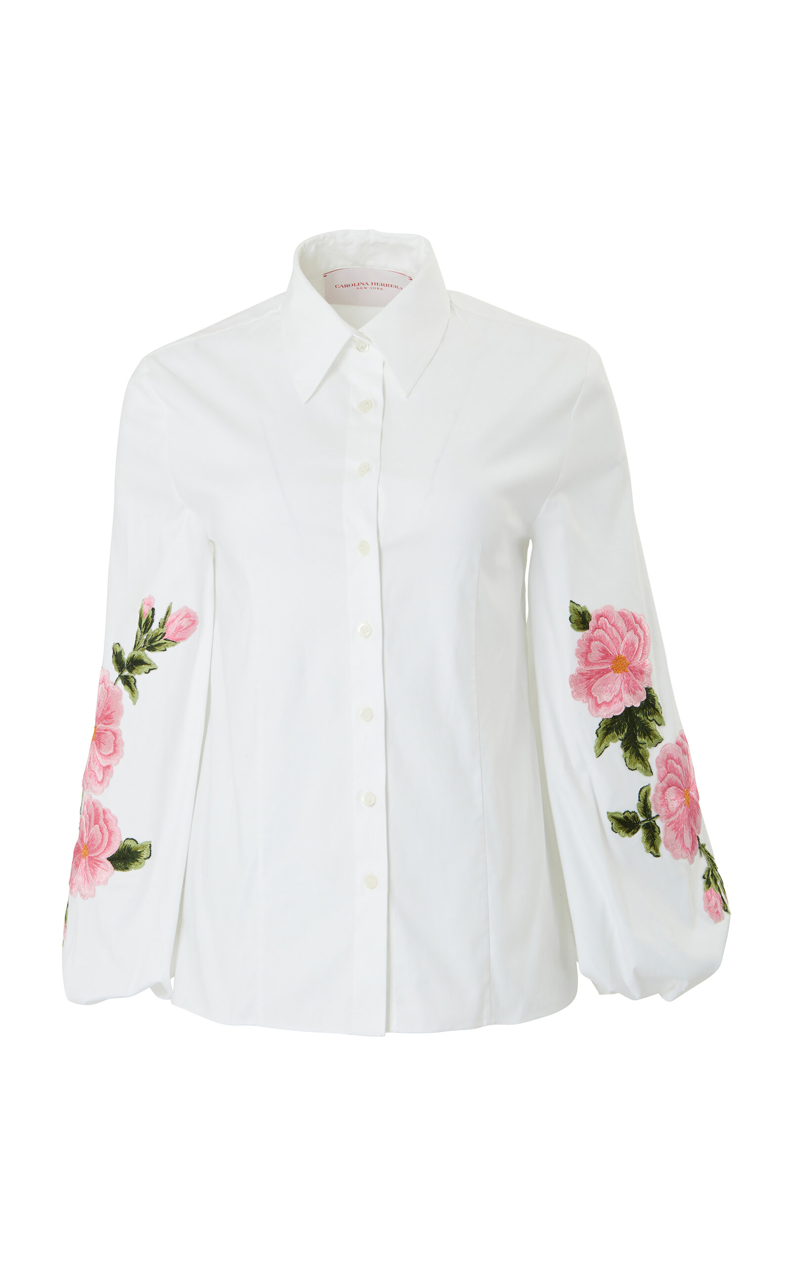 Puff-Sleeve Cotton-Blend Button-Down Shirt