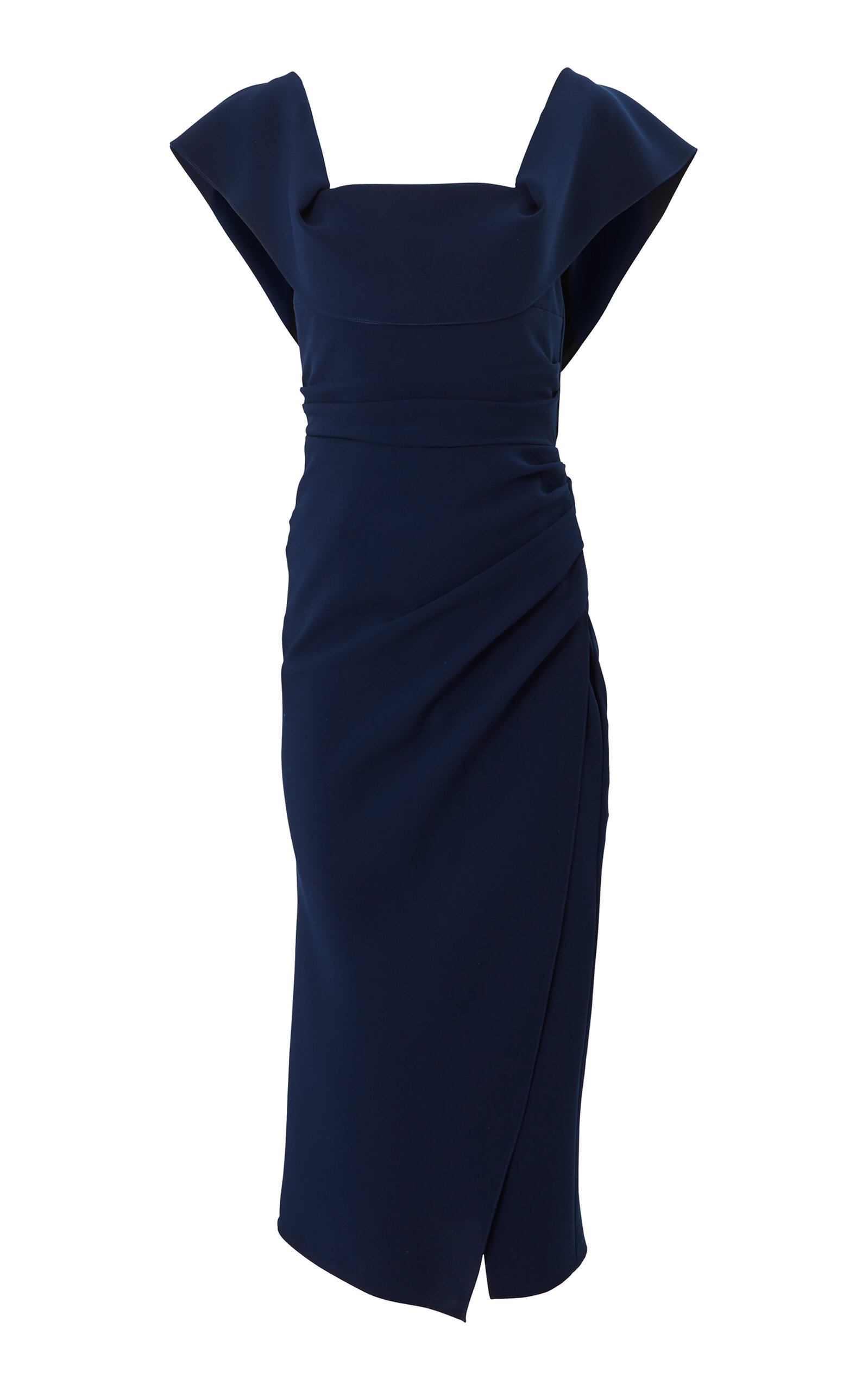 Carolina Herrera Draped Midi Dress In Navy