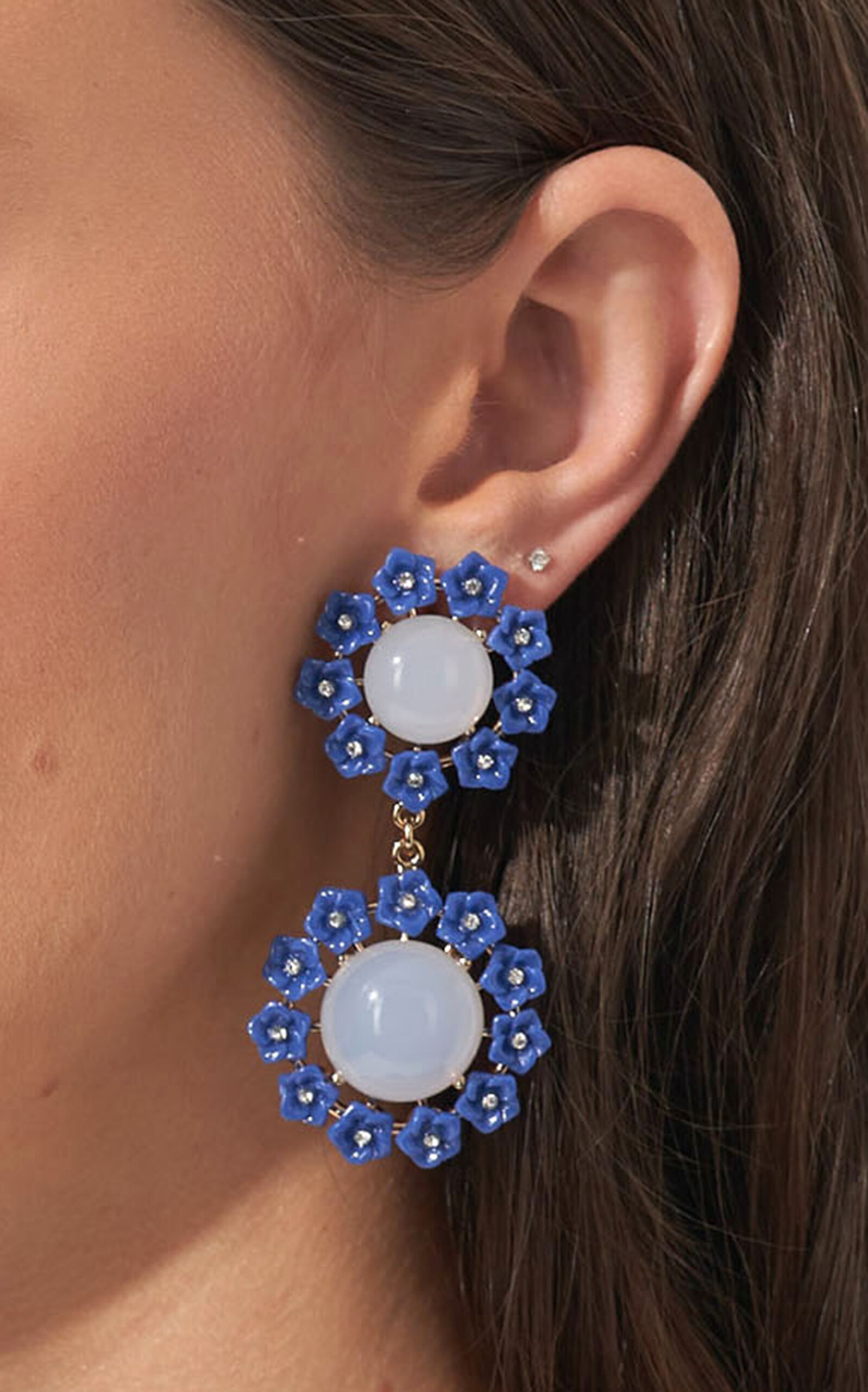 Carolina Herrera Cabochon Flower Earrings In Blue