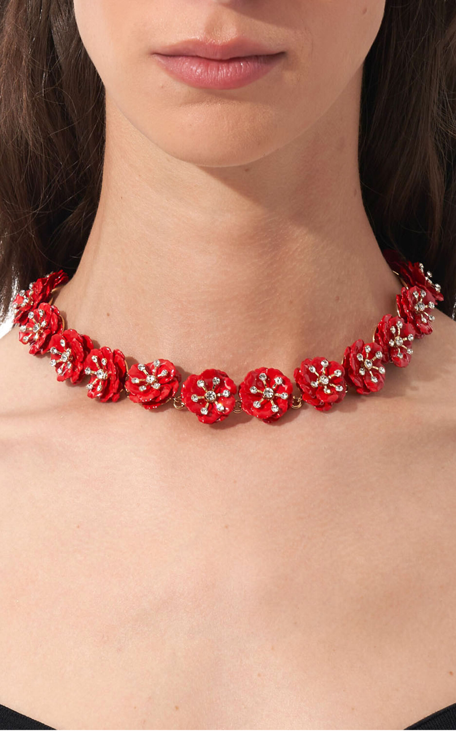 Carolina Herrera Enamel Metal Flower Necklace In Red