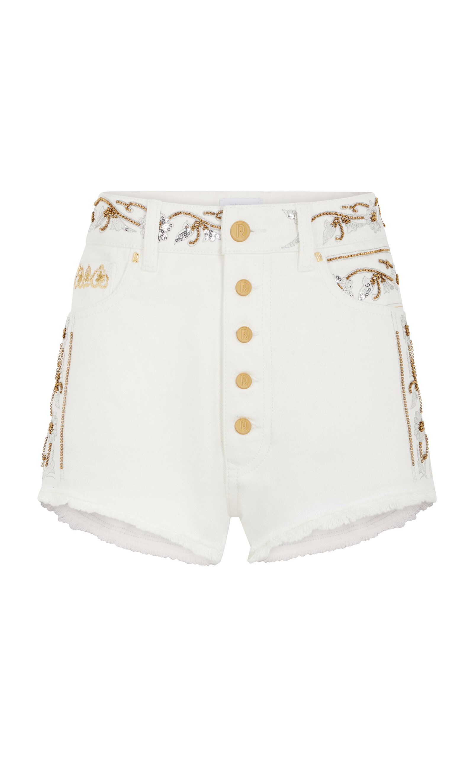 Rabanne Cut Off Denim Shorts In Off-white