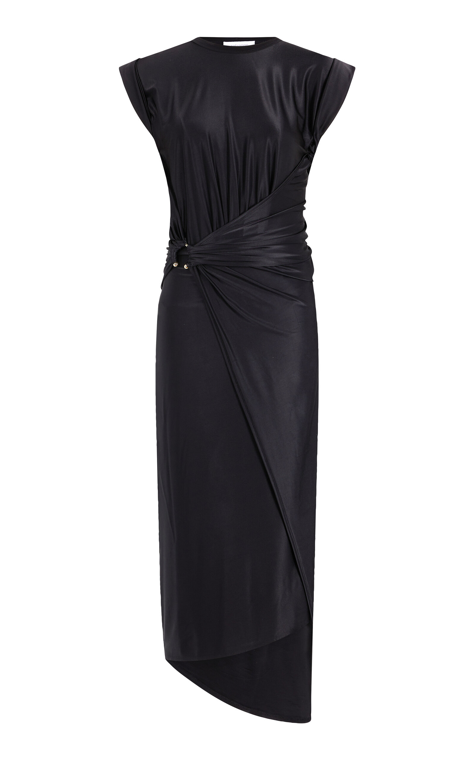 Shop Rabanne Draped Jersey Midi Dress In Black