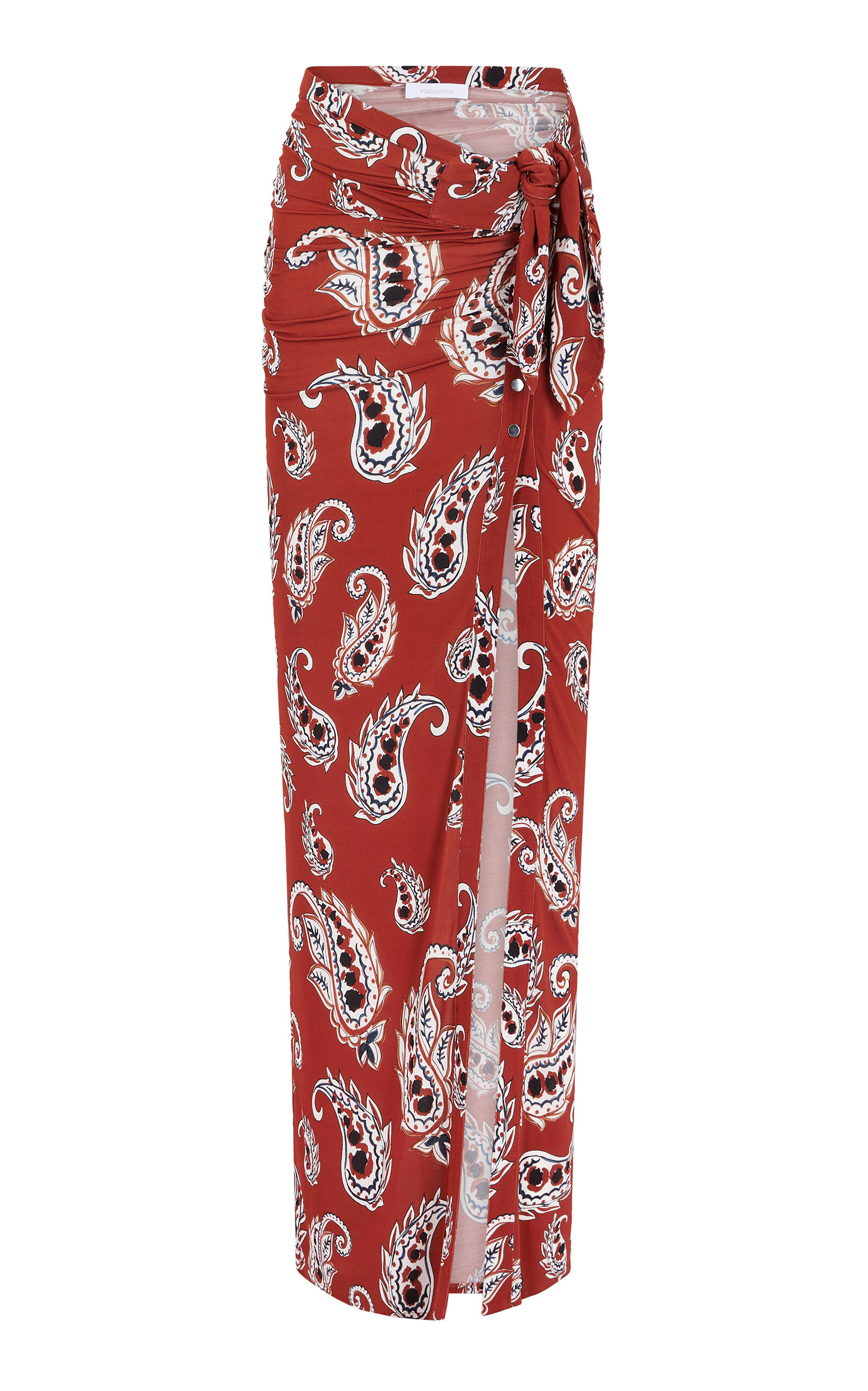 Shop Rabanne Draped Jersey Wrap Maxi Skirt In Print