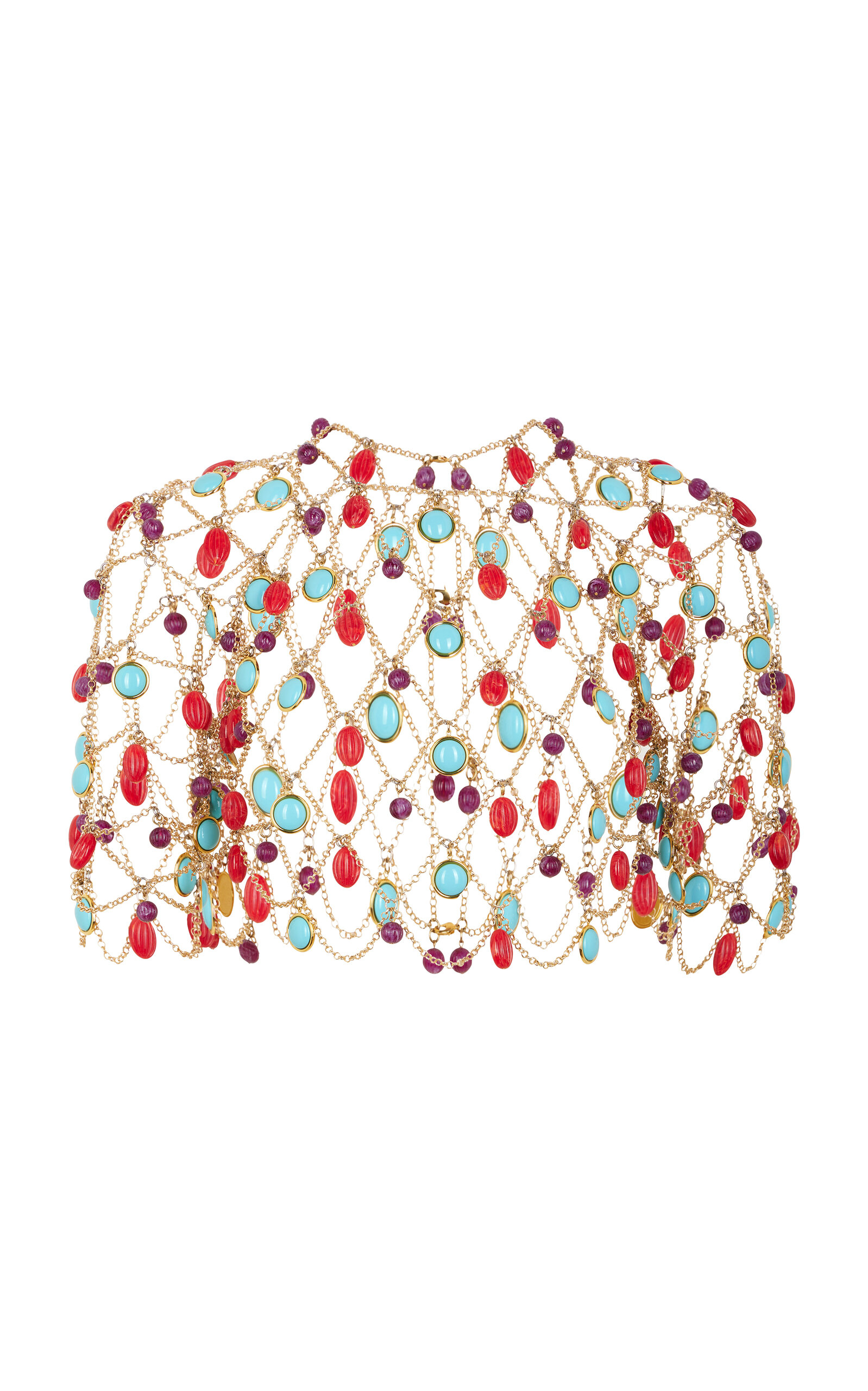 Rabanne Beaded Chain Net Capelet In Gold