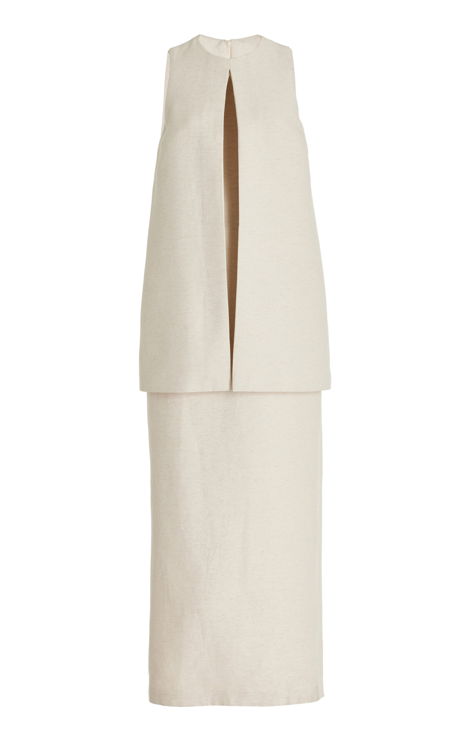 Brandon Maxwell The Astrid Split-front Crepe Maxi Dress In Neutral