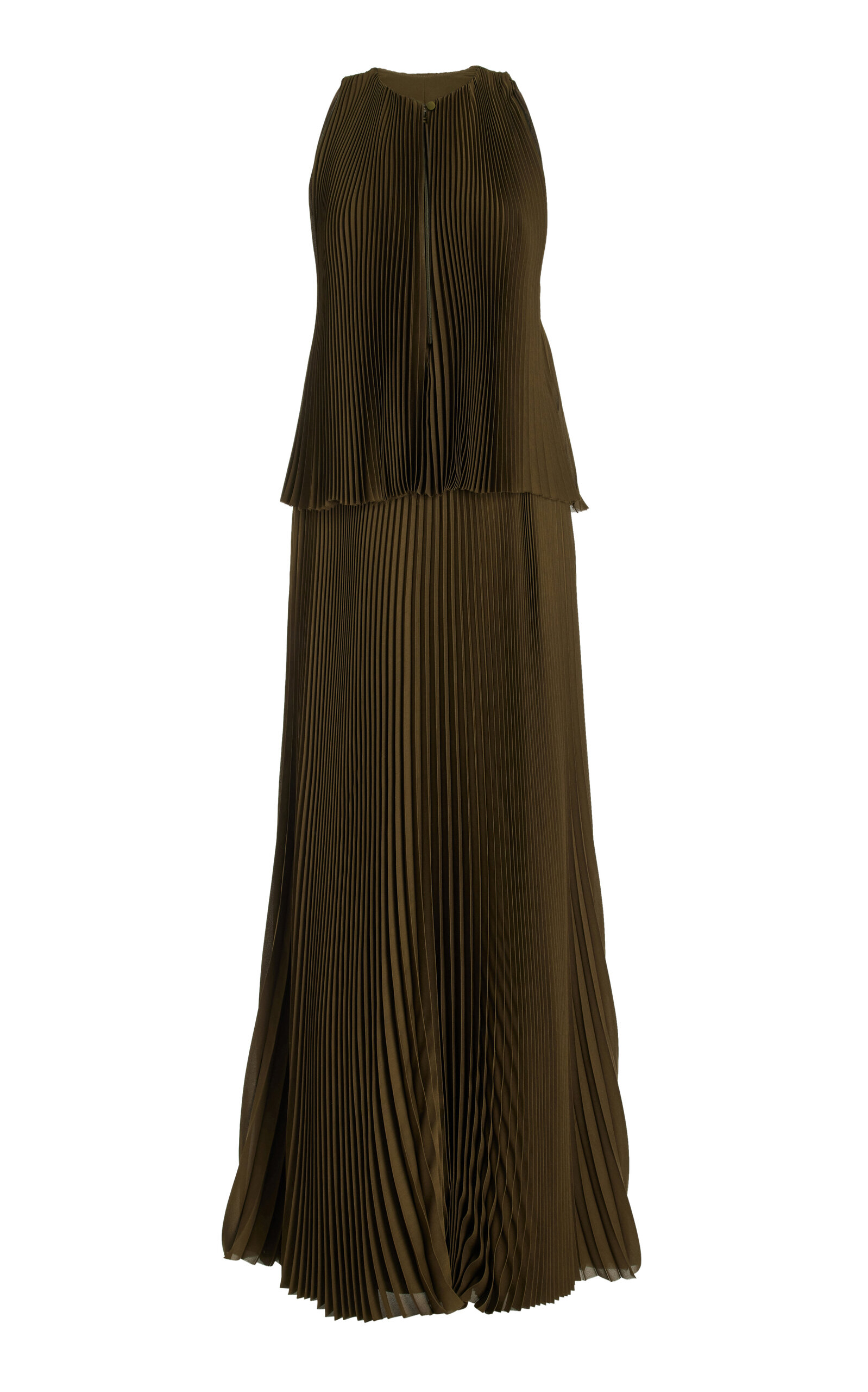 Brandon Maxwell The Hallett Tiered Georgette Maxi Dress In Olive