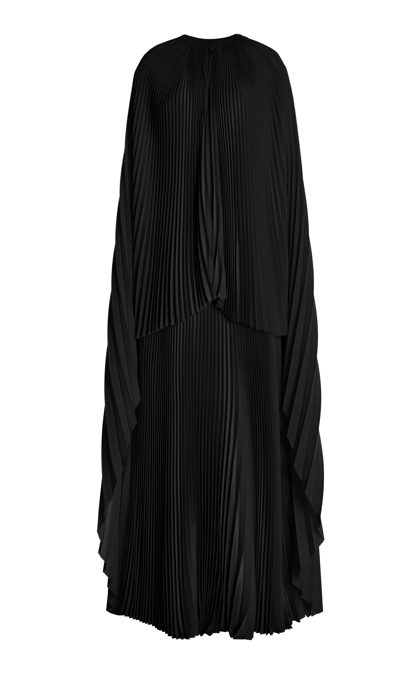 Brandon Maxwell The Willow Pleated Silk-crepe Cape Maxi Dress In Black