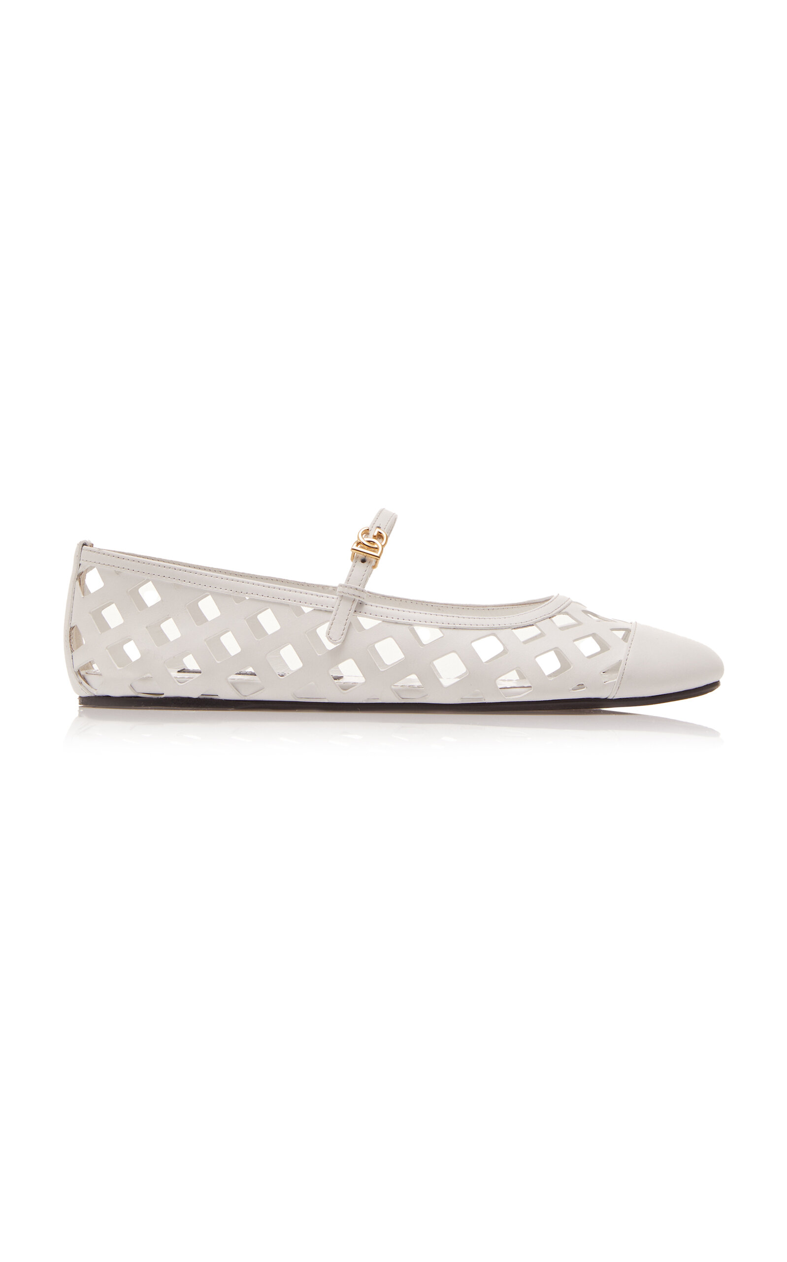 Shop Dolce & Gabbana Formale Cutout Leather Ballet Flats In White