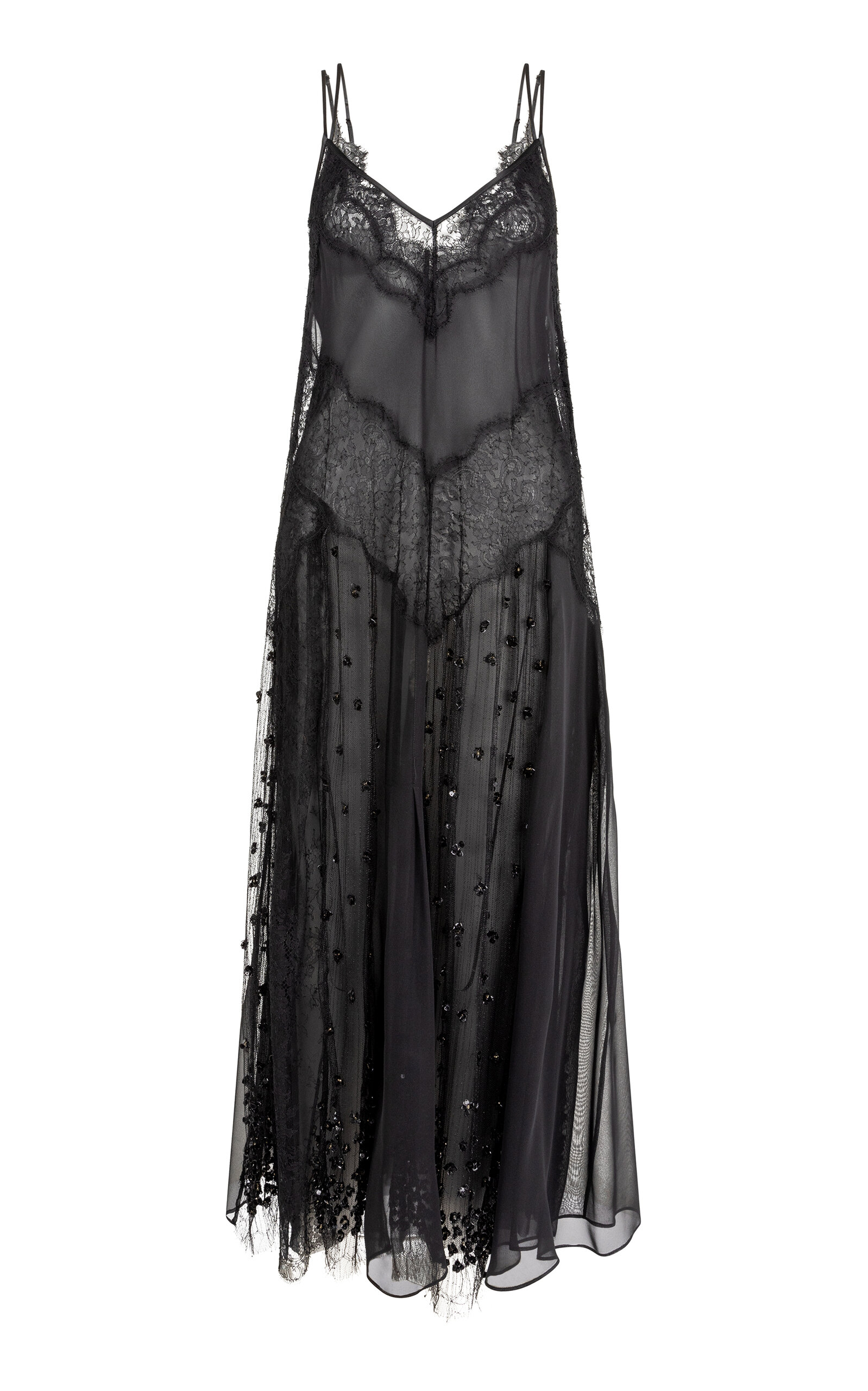 Heirlome Sequined Lace Silk-chiffon Slip Dress In Black