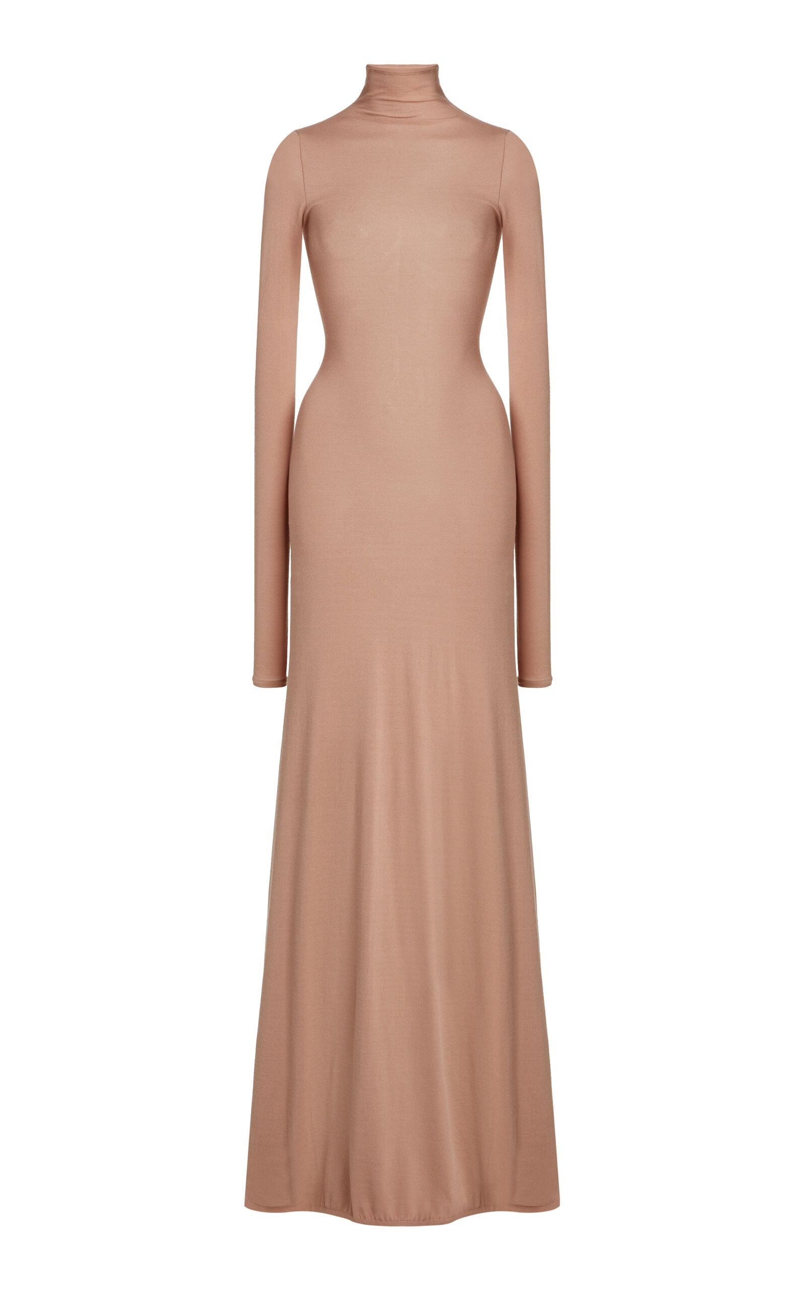 Shop Balenciaga Knit Turtleneck Gown In Neutral