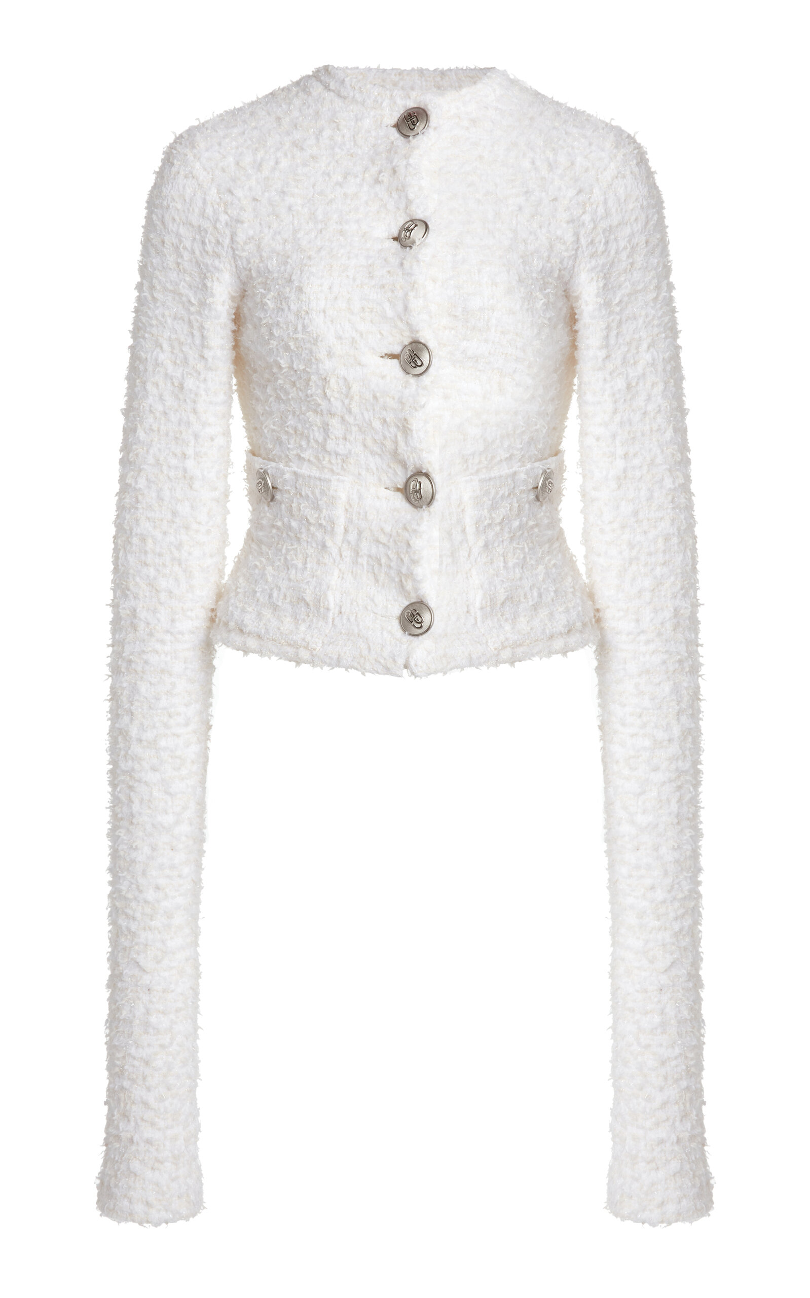 Shop Balenciaga Cotton Tweed Cardigan In White