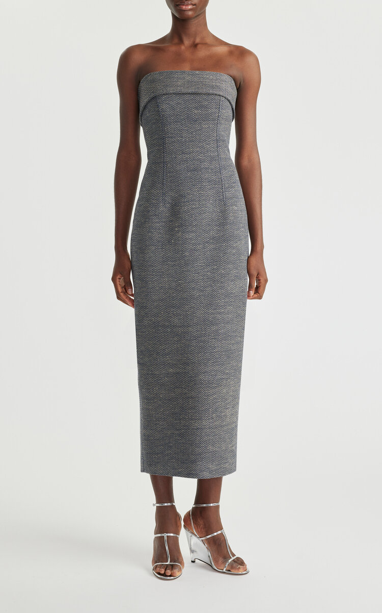 Emilia Wickstead Keeley Linen Sheath Maxi Dress In Grey