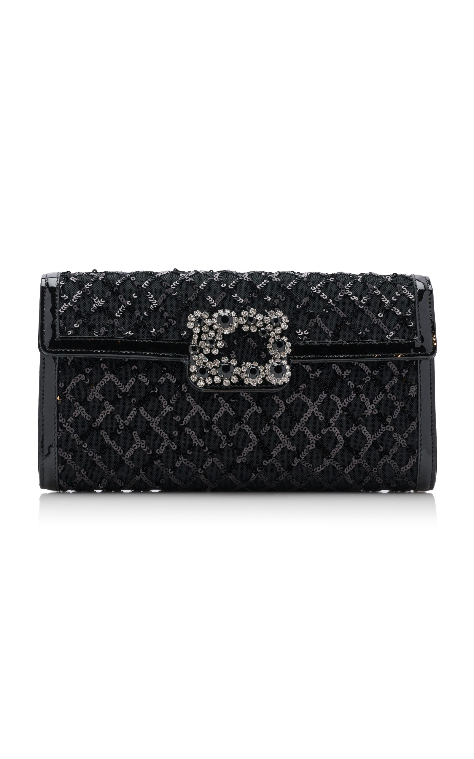 Flower-Buckle Sequined Patent Leather Clutch