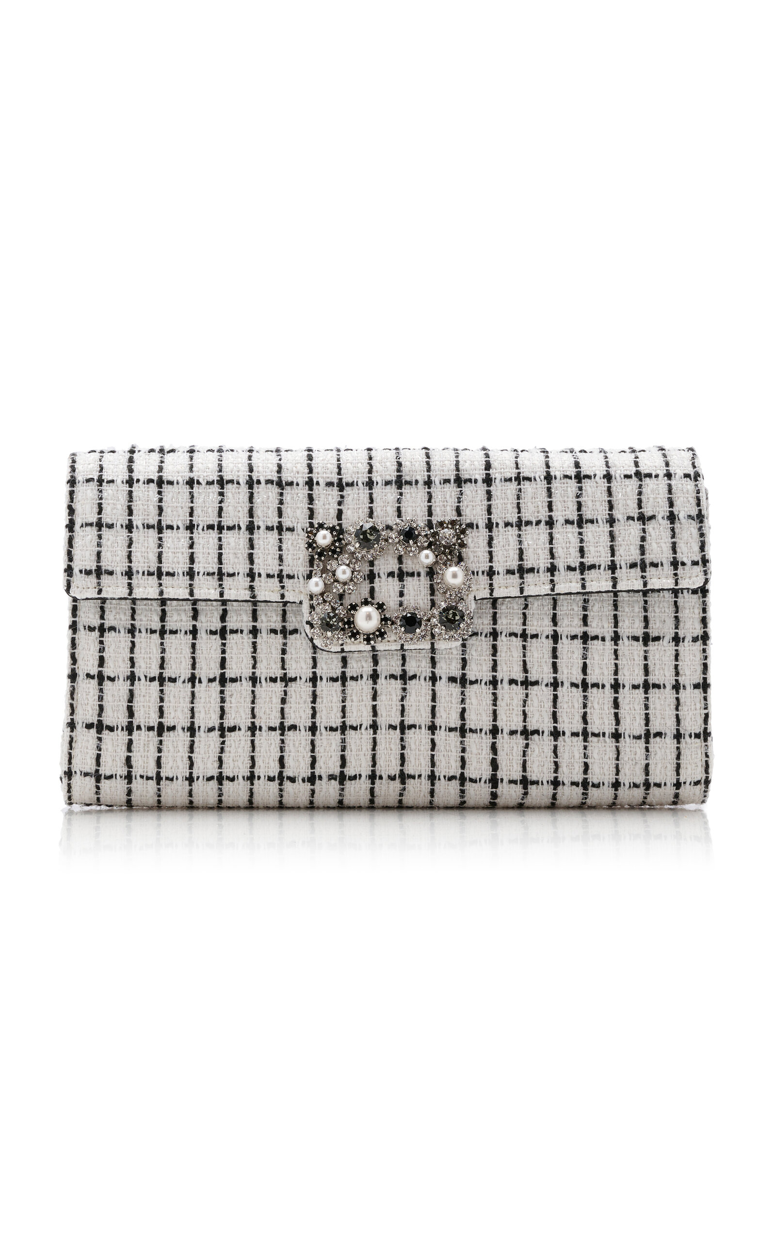 Flower-Buckle Tweed Clutch