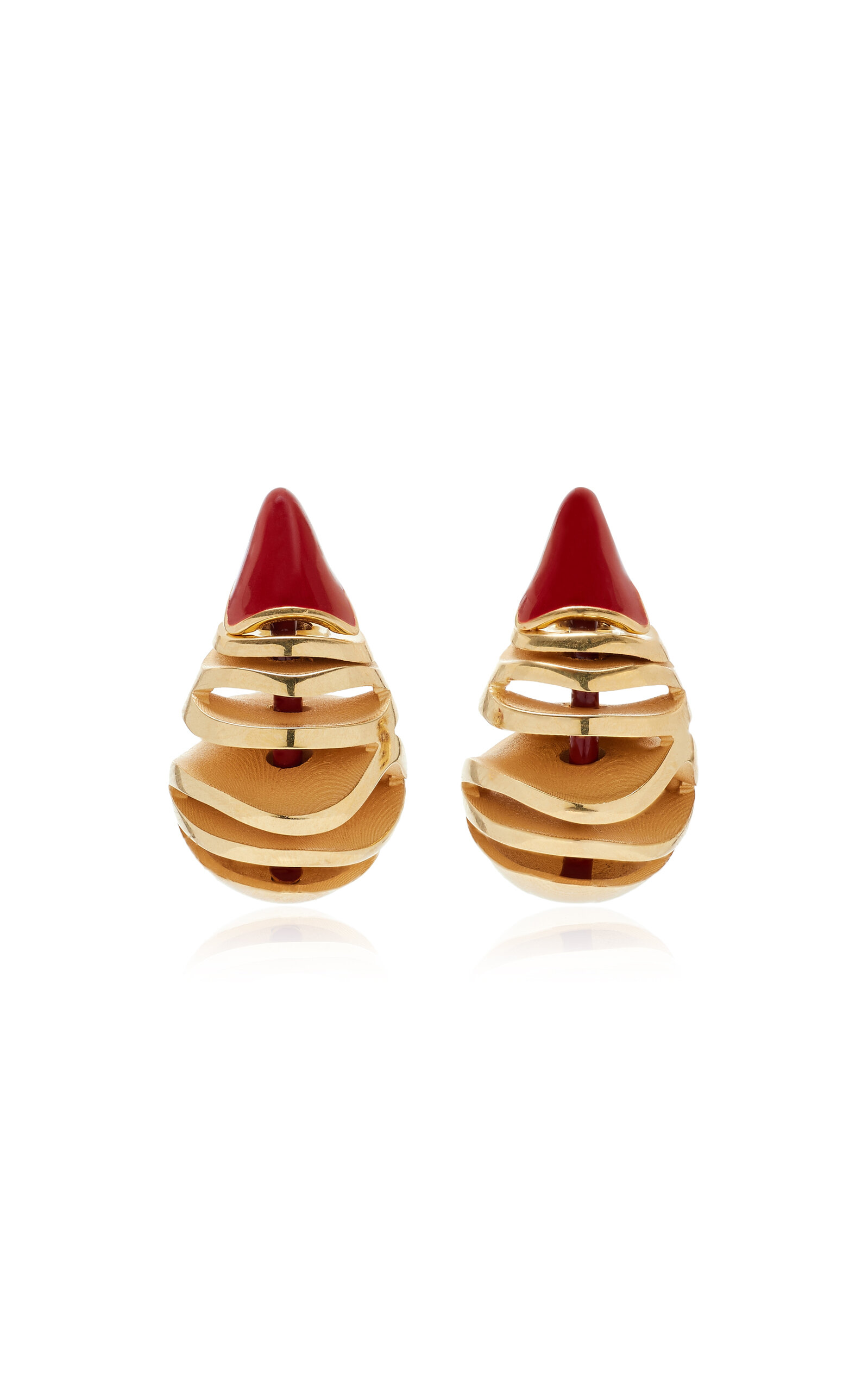Shop Bottega Veneta Enameled 18k Gold-pleated Sterling Silver Earrings In Red