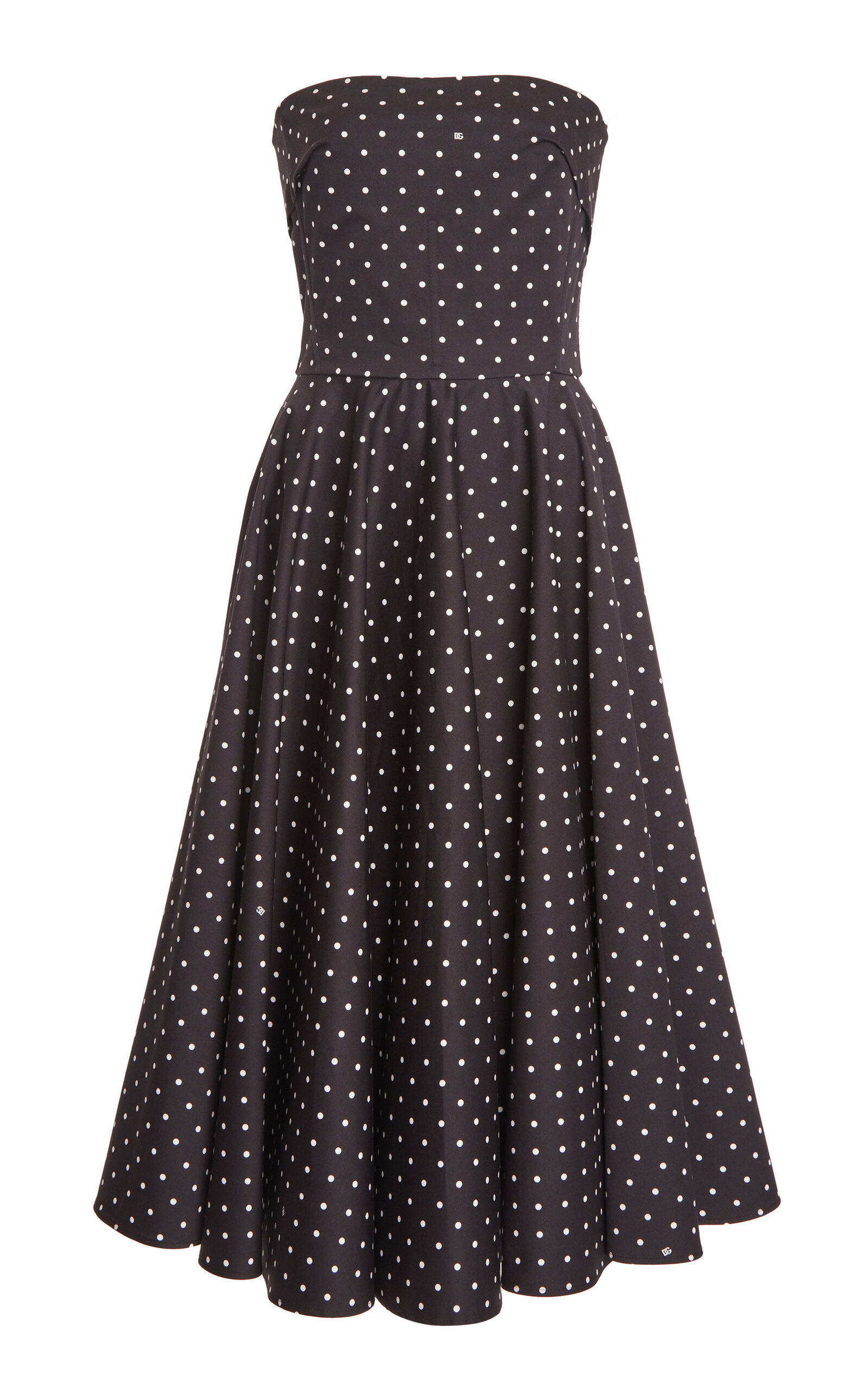 Shop Dolce & Gabbana Polka-dot Cotton-drill Midi Dress In Black