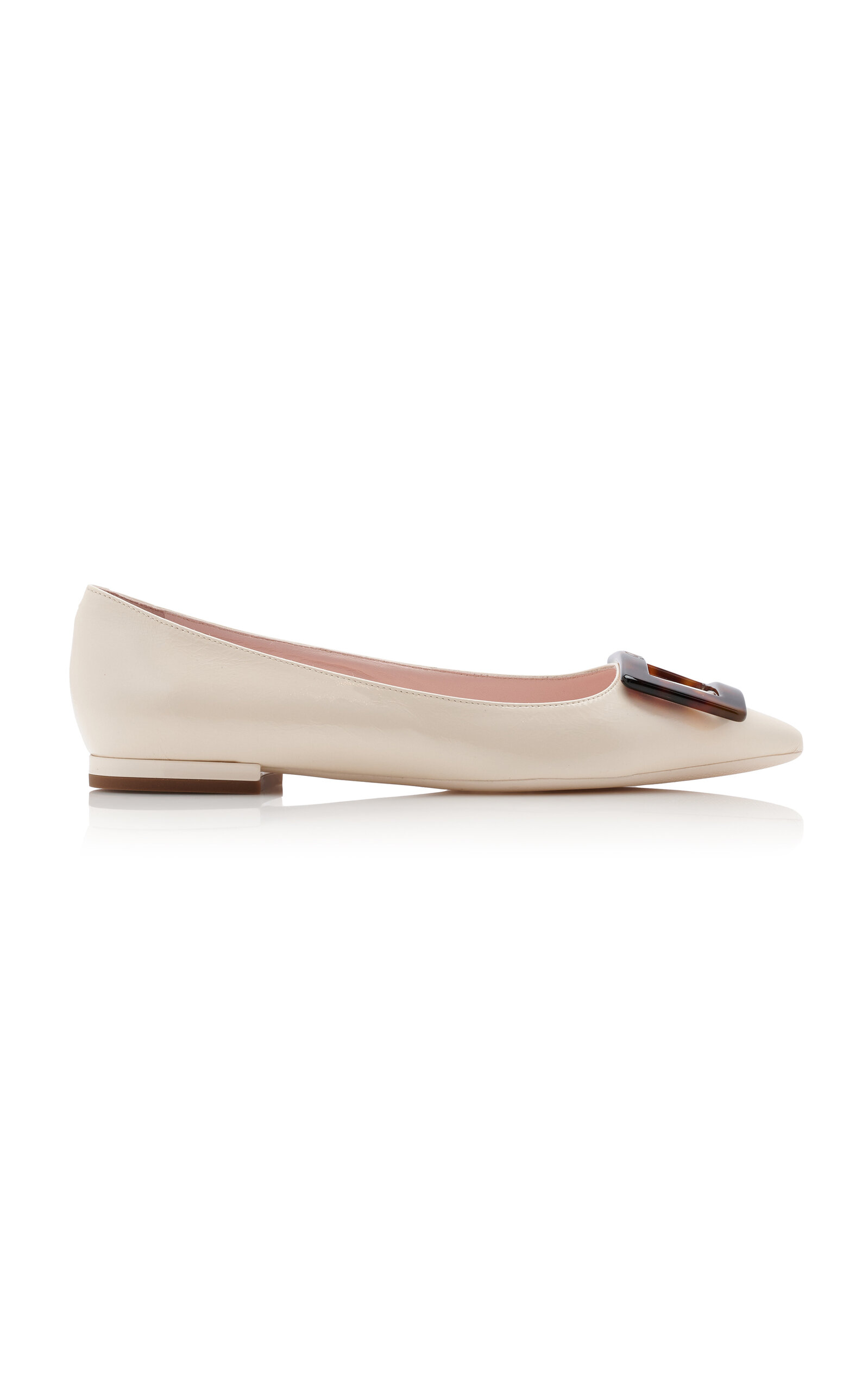 Roger Vivier Gommettine Leather Flats In Ivory