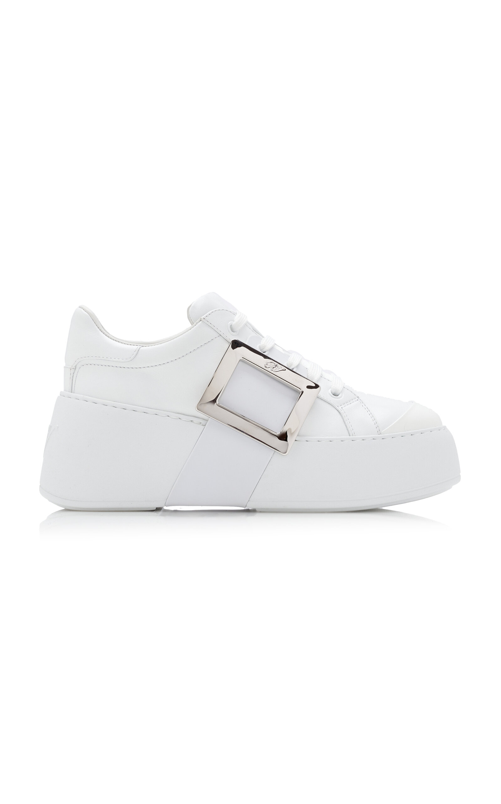 Shop Roger Vivier Viv Skate Buckle-detailed Leather Sneakers In White