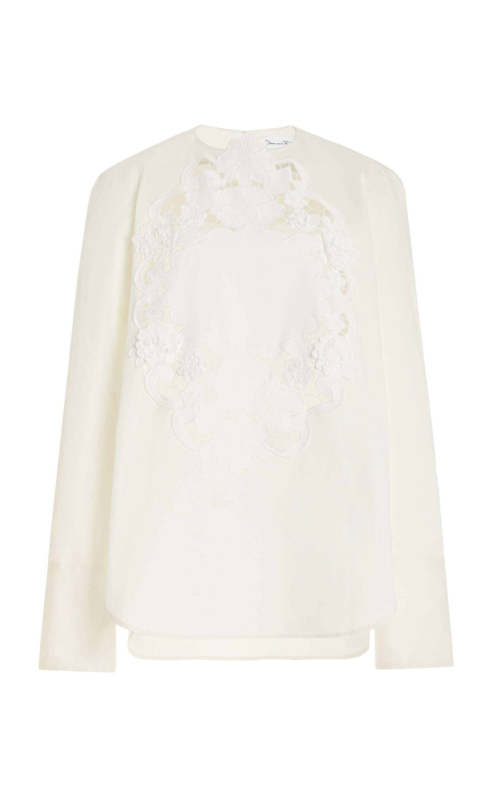 Oscar De La Renta Floral-appliquéd Cotton-poplin Blouse In White