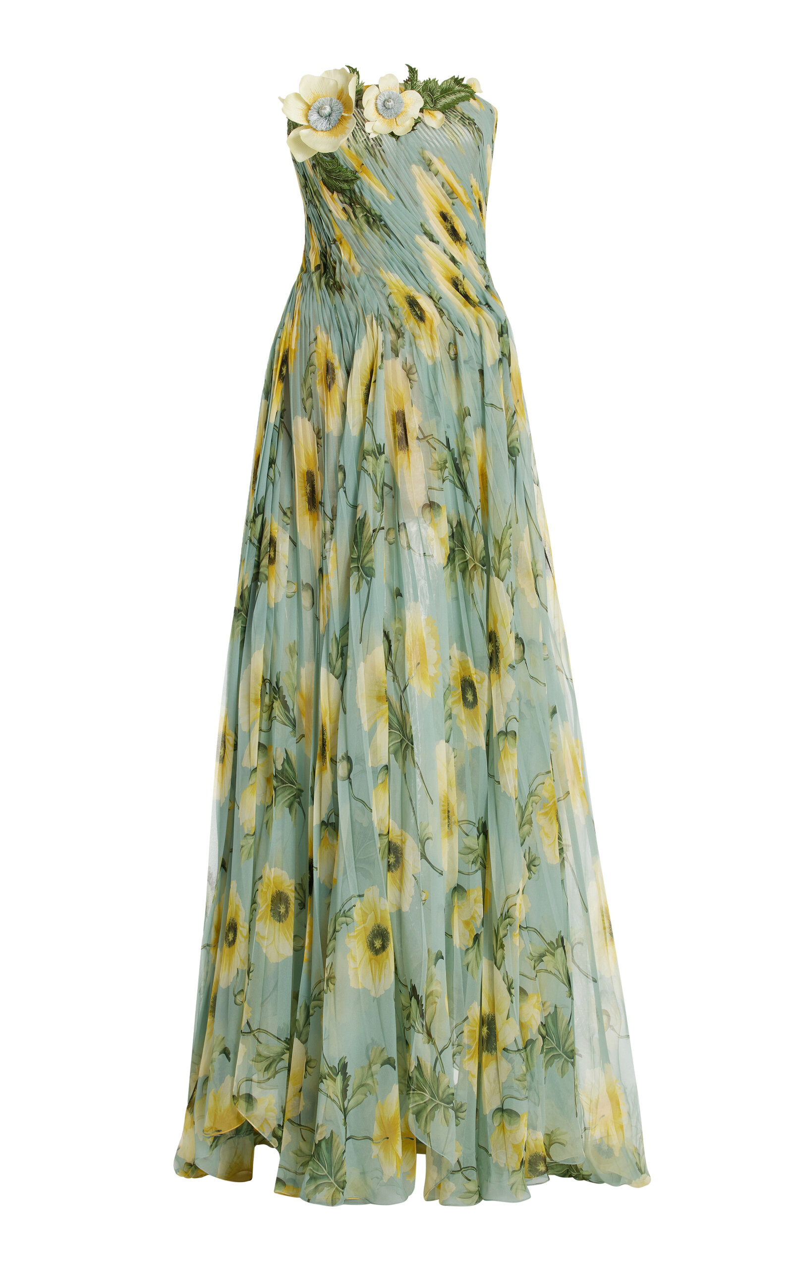 Shop Oscar De La Renta Strapless Silk-chiffon Gown In Green