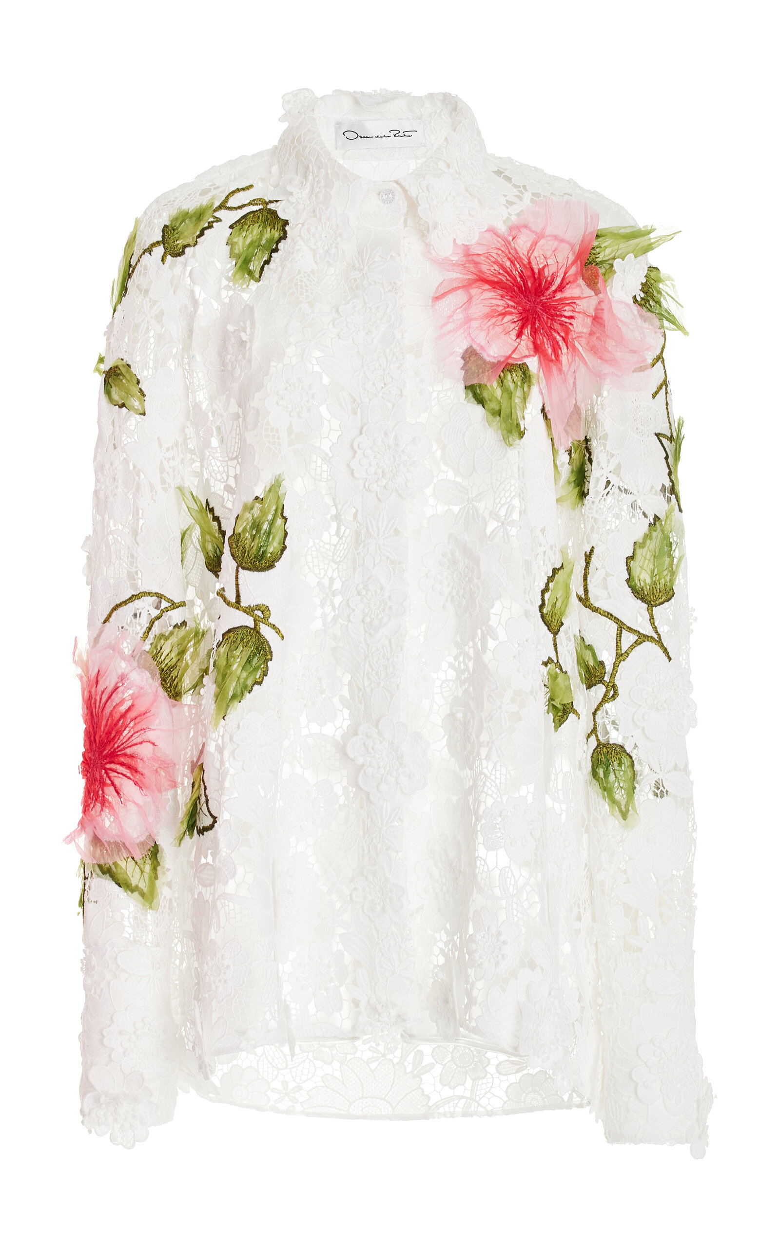 Oscar De La Renta Floral-embroidered Lace Blouse In White